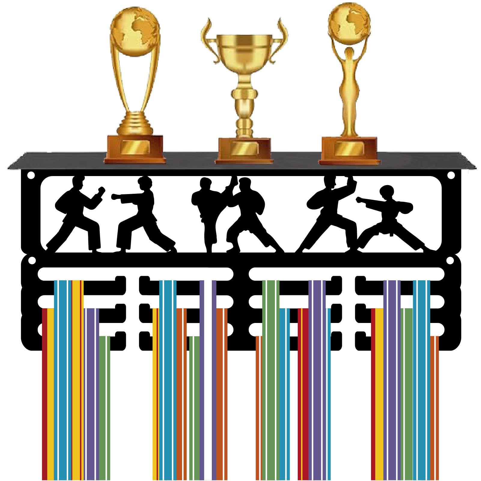 CREATCABIN Soporte para Medallas de Fútbol, Estante para Trofeos, Colgador de Medallas con 12 Gancho, Soporte para Estante Deportivo de 4 s, Soporte para Pared para 70 o Más Medallas para Hombres — view 9