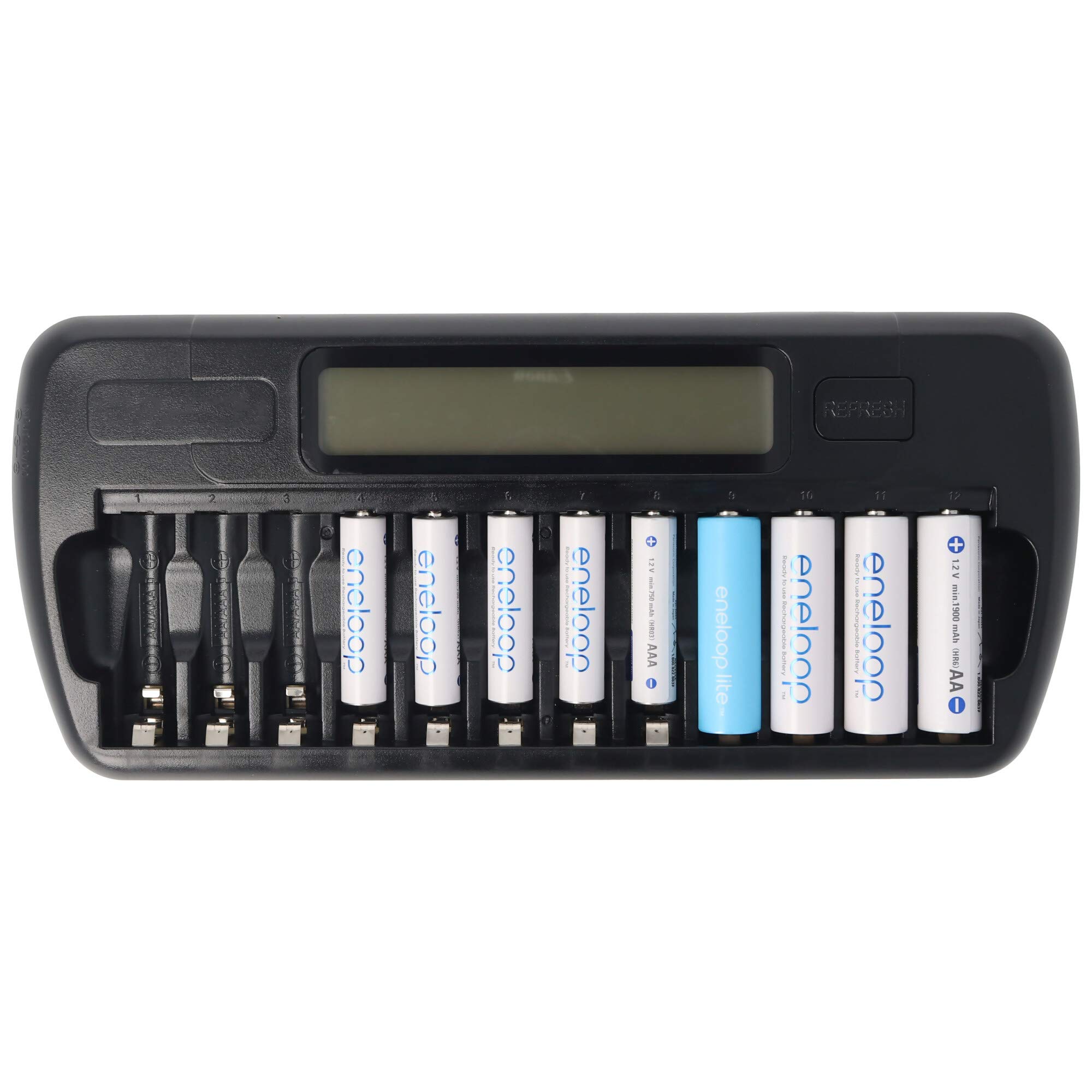 everActive NC-1200 - Cargador NIMH controlado por microprocesador con pantalla LCD para 1-12 pilas AA/AAA