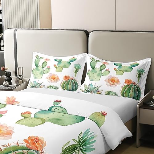 Miniatura 4 de Juego de funda de edredón de algodón con diseño de cactus, tamaño King, para niños y niñas, plantas verdes y suculentas, juego de edredón de algodón