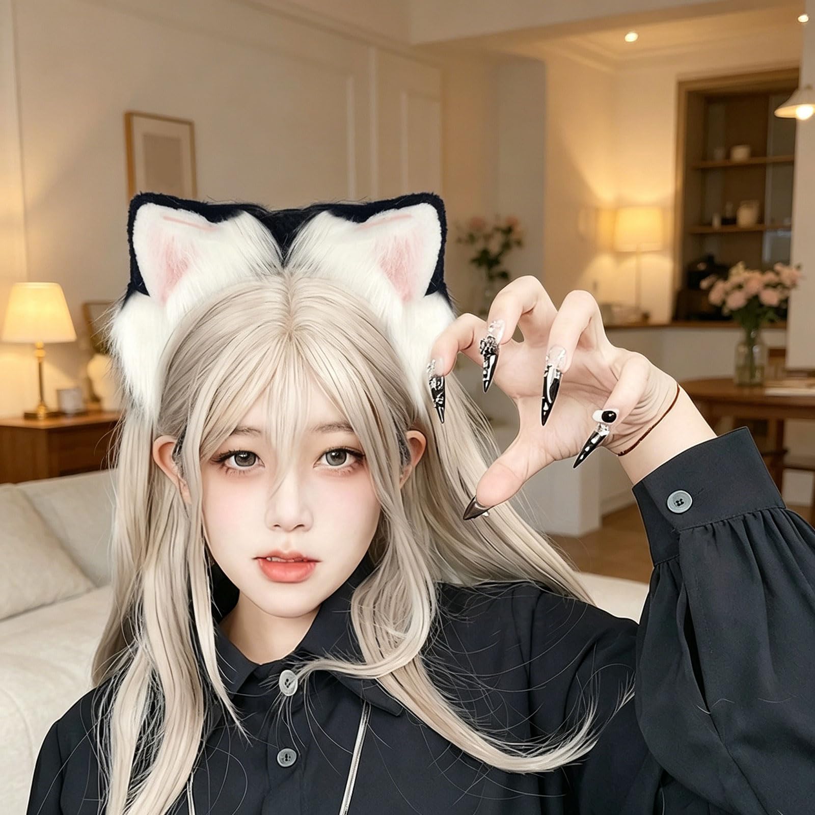 Diadema de orejas de animal para cosplay con tecnología invertida y espaciado para orejas de gato animadas teatrales