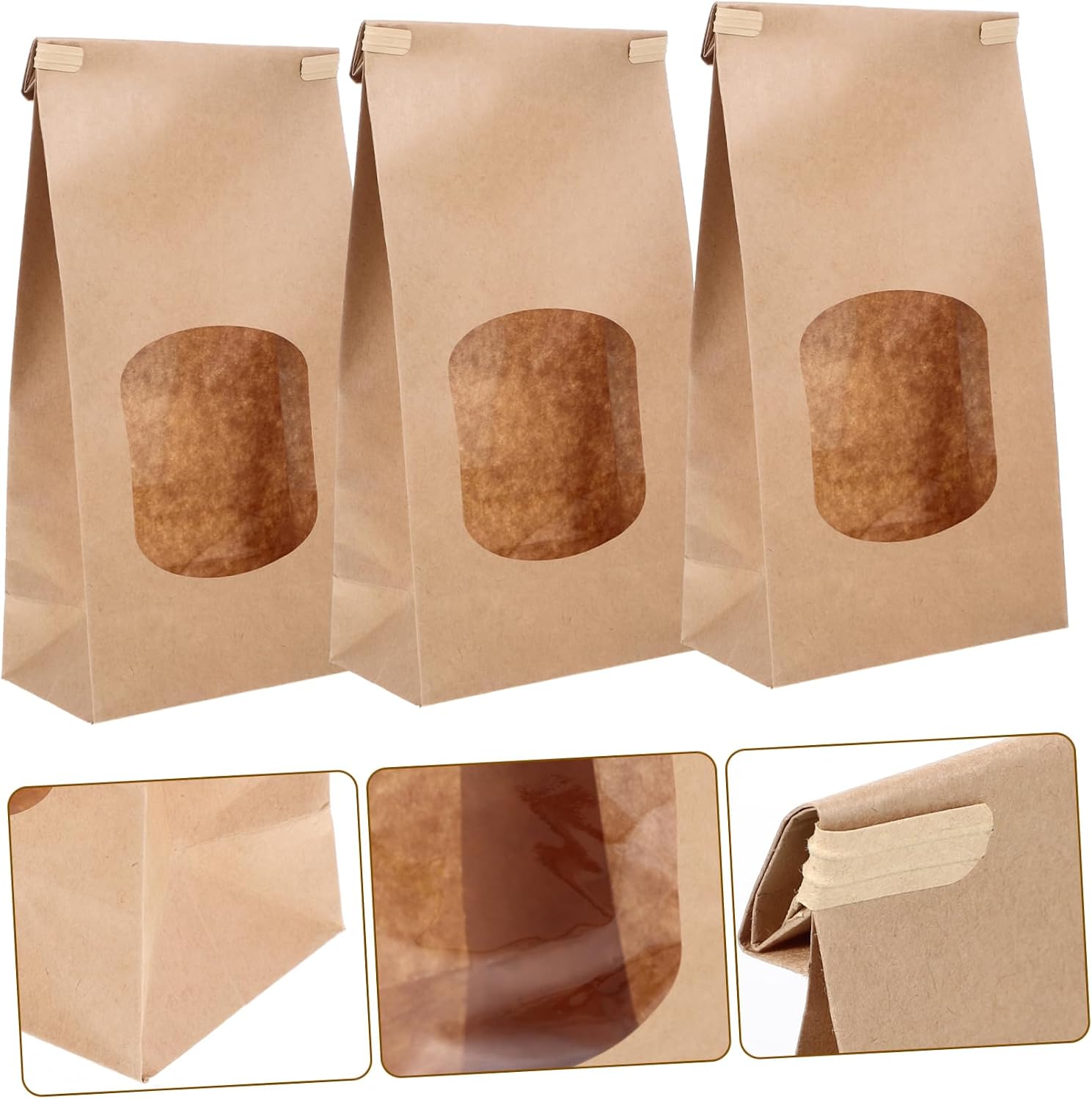 50pcs Kraft Paper Bakery Bags Window Food Storage for Bread Toast and Treats and Easy to Use for Baking Kitchen and Fridge