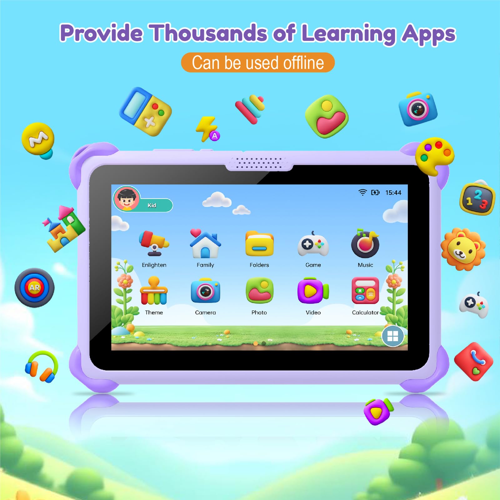 Tableta infantil de 7 pulgadas para niños de 3 a 12 años, tableta Android de 32 GB con funda sólida, YouTube, Netflix, GMS, Bluetooth, WiFi, aplicaciones de aprendizaje educativo instaladas, control