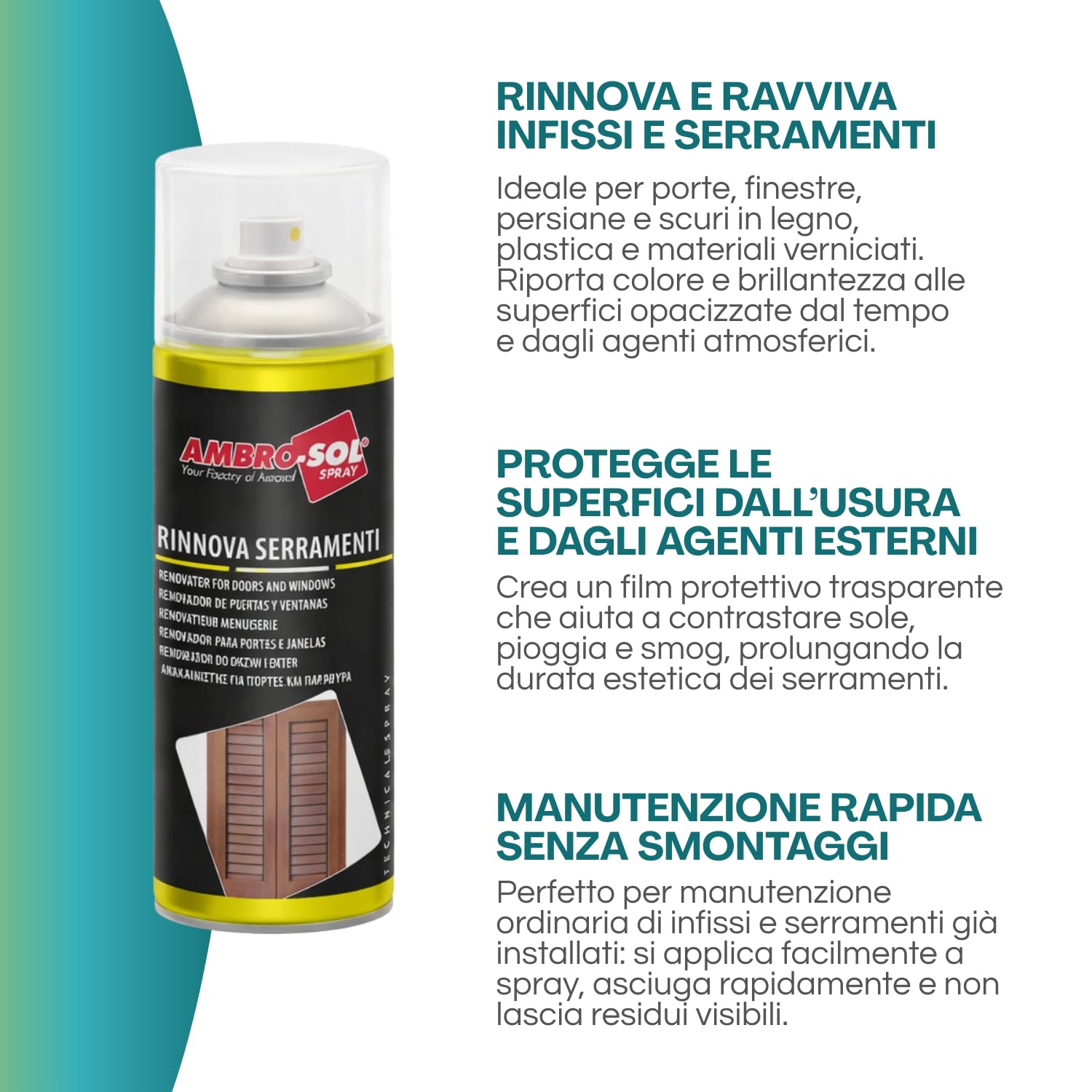 VIRSUS 12 Bombolette Rinnova Serramenti Spray da 400ml, Azione Protettiva per infissi Interni e Esterni, Spray Trasparente, Lucida porte e serramenti in Legno, Alluminio e Pvc