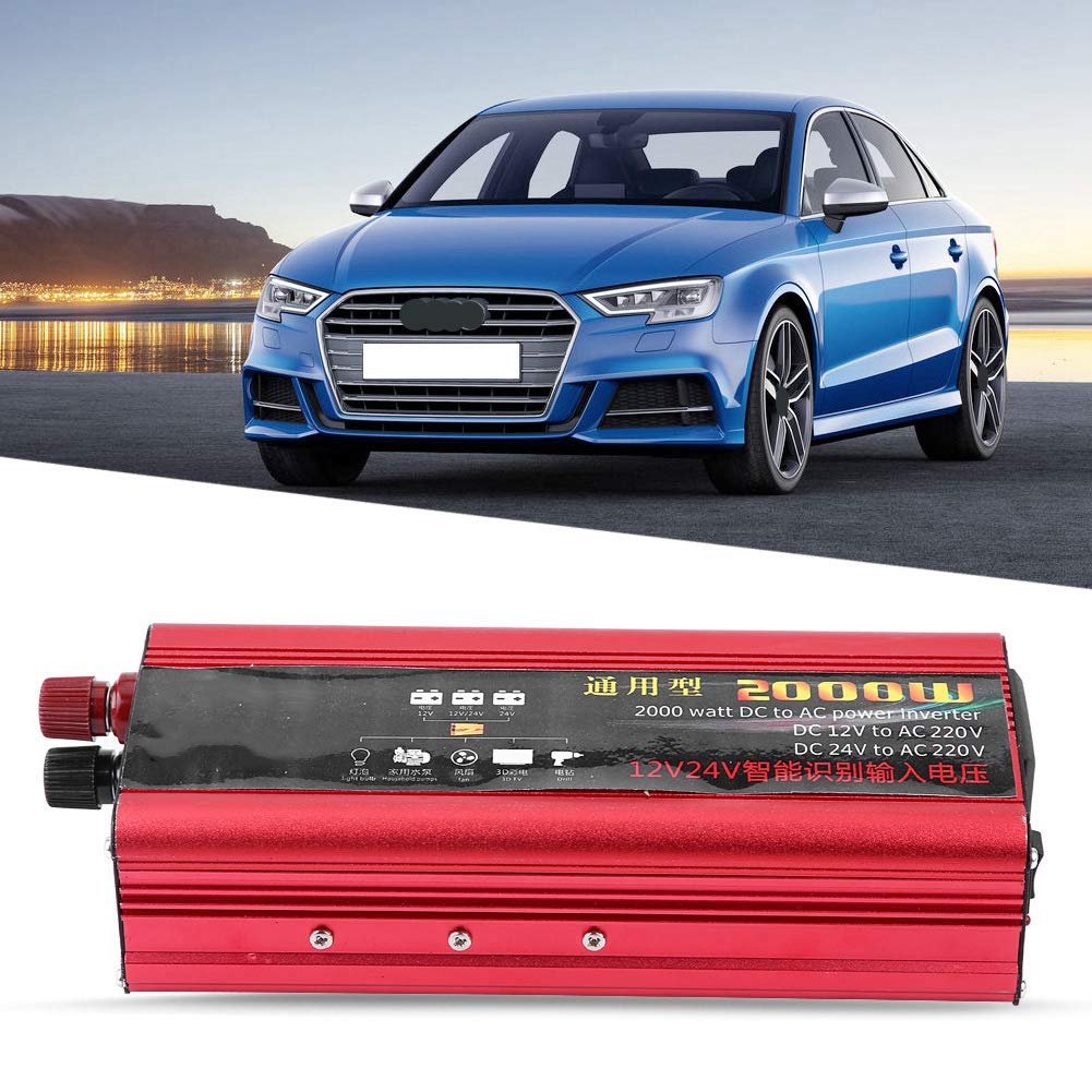 Inverter di per auto 2000W, DC 12V / 24V a CA 220V Inverter di sinusoidale pura, onda sinusoidale per uso multifunzione con alimentazione automatica