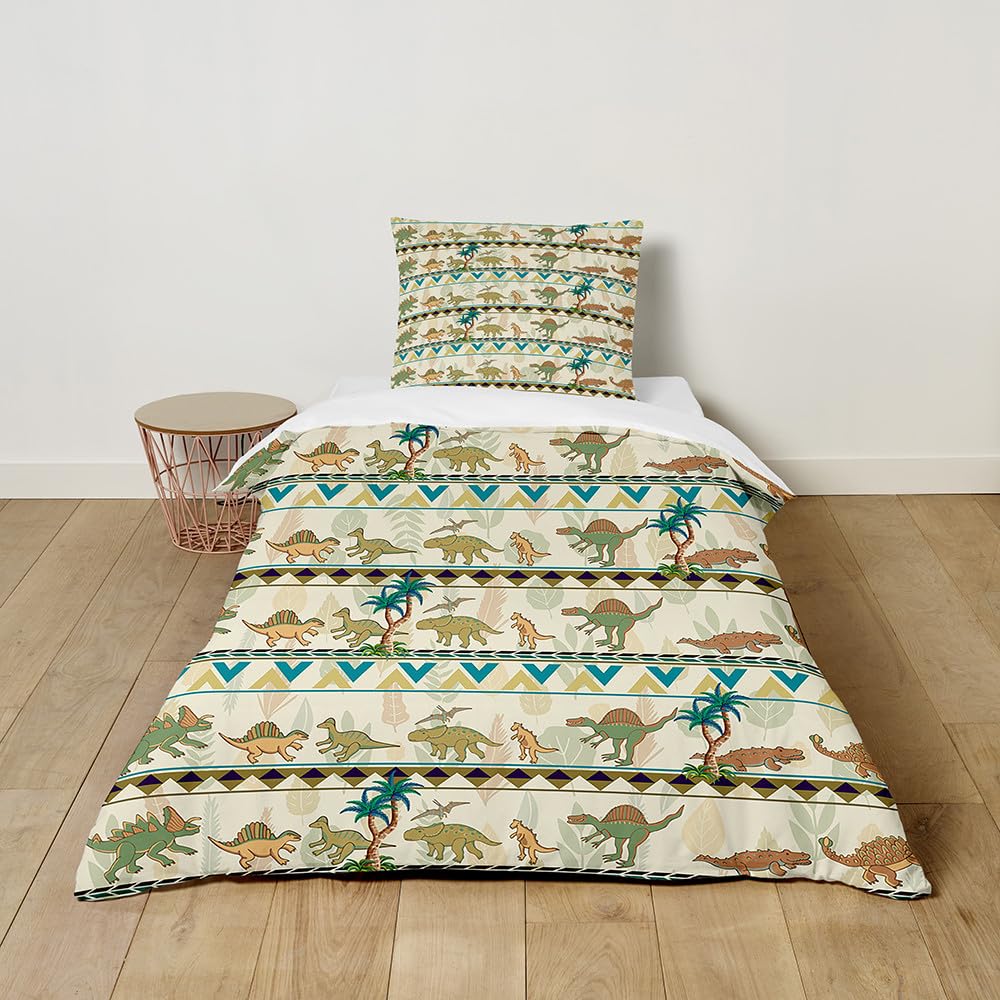 ENEN Housse de Couette Enfant, Parure de Lit Enfant + 1/2 Taie d'oreiller, Motif de Dessin Animé 3D, Polyester, Housse Couette Ado Garçon Fille (Dinosaure,220x260cm+65x65cm)