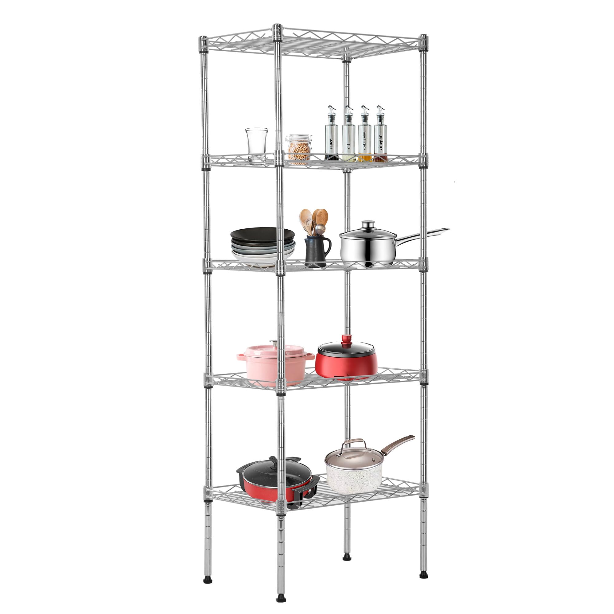BestOffice | 5-Tier Wire Shelf | 17" x 12" x 48" | Chrome
