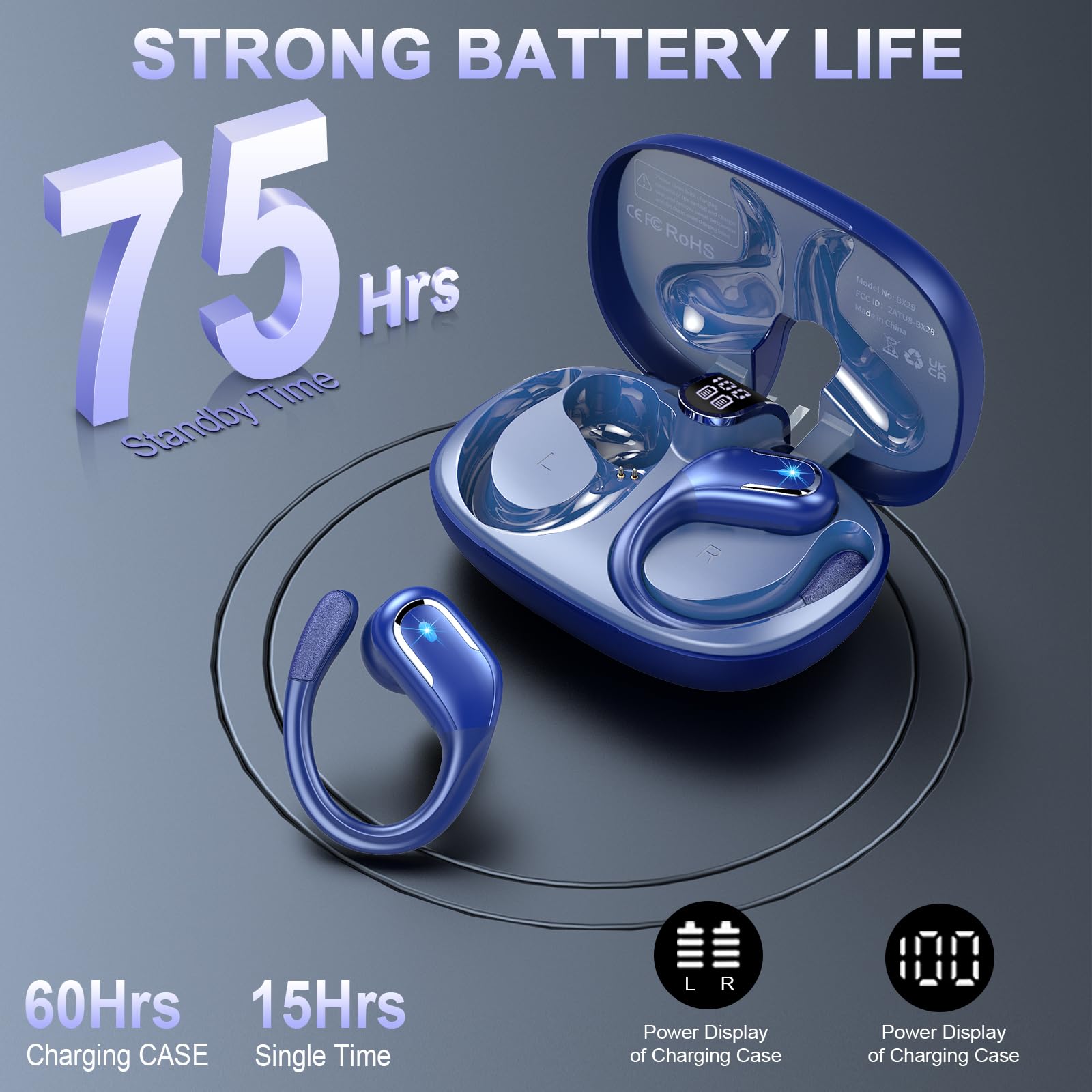 Rulefiss Auricolari in-ear con Bluetooth 5.3, batteria durevole, design impermeabile, YM-DEXZ-X17