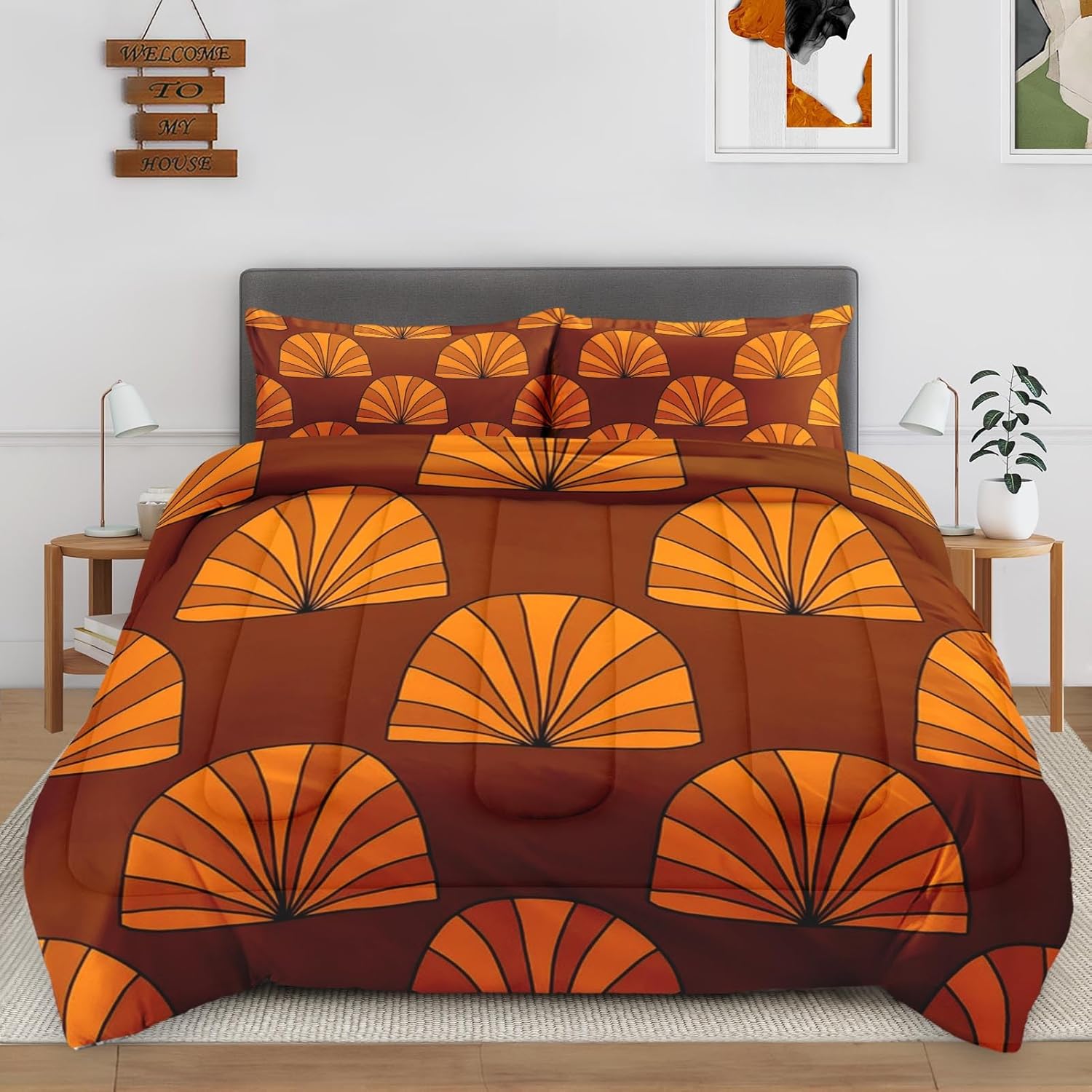 Cuzutime King Size Comforter Set with 2 Pillowcases, Gold