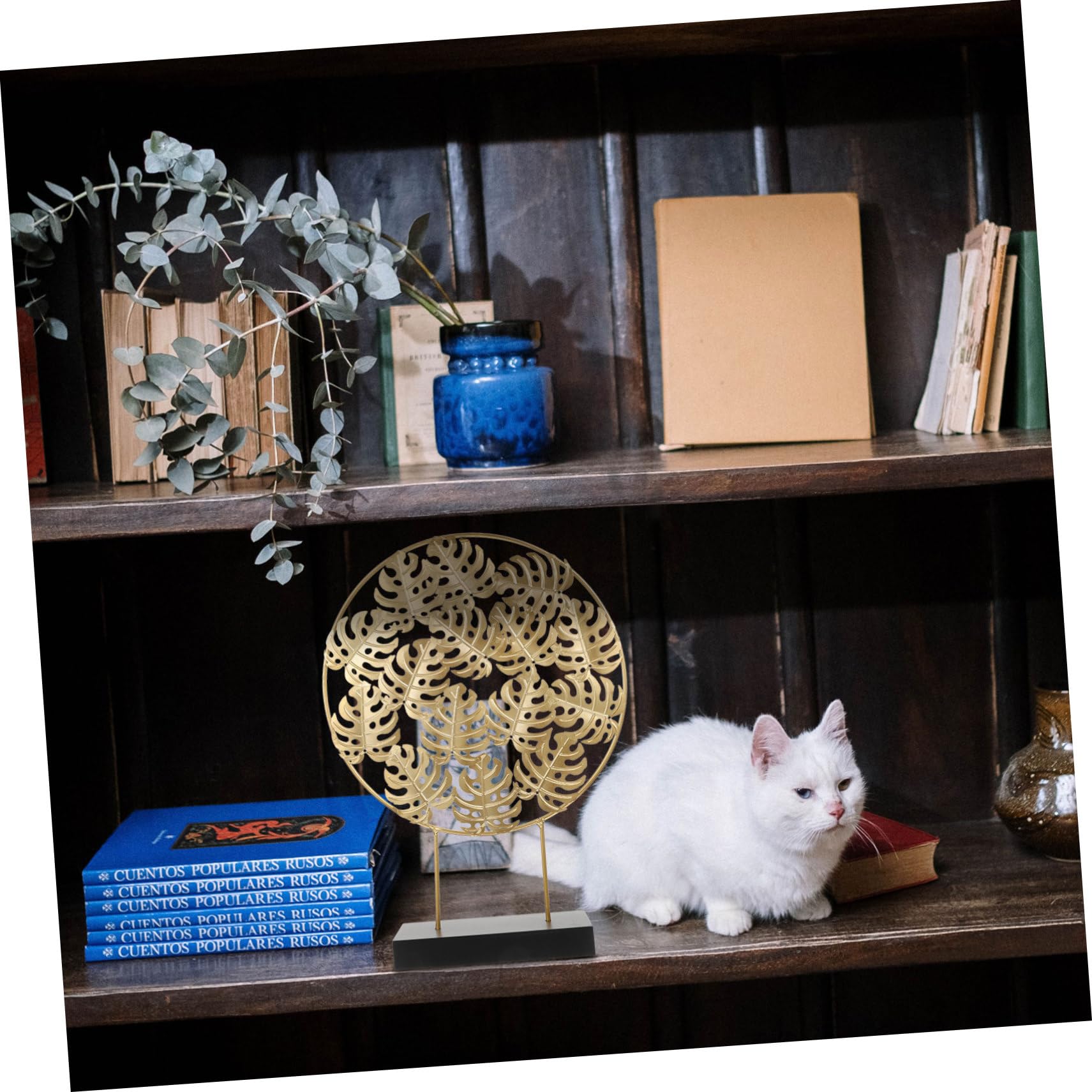 Alipis Decorazione a Foglia in Ferro e Legno Dorata per Casa | Base in Legno, Design Realistico della Foglia, Adatta a Scrivania e Ambienti Esterni
