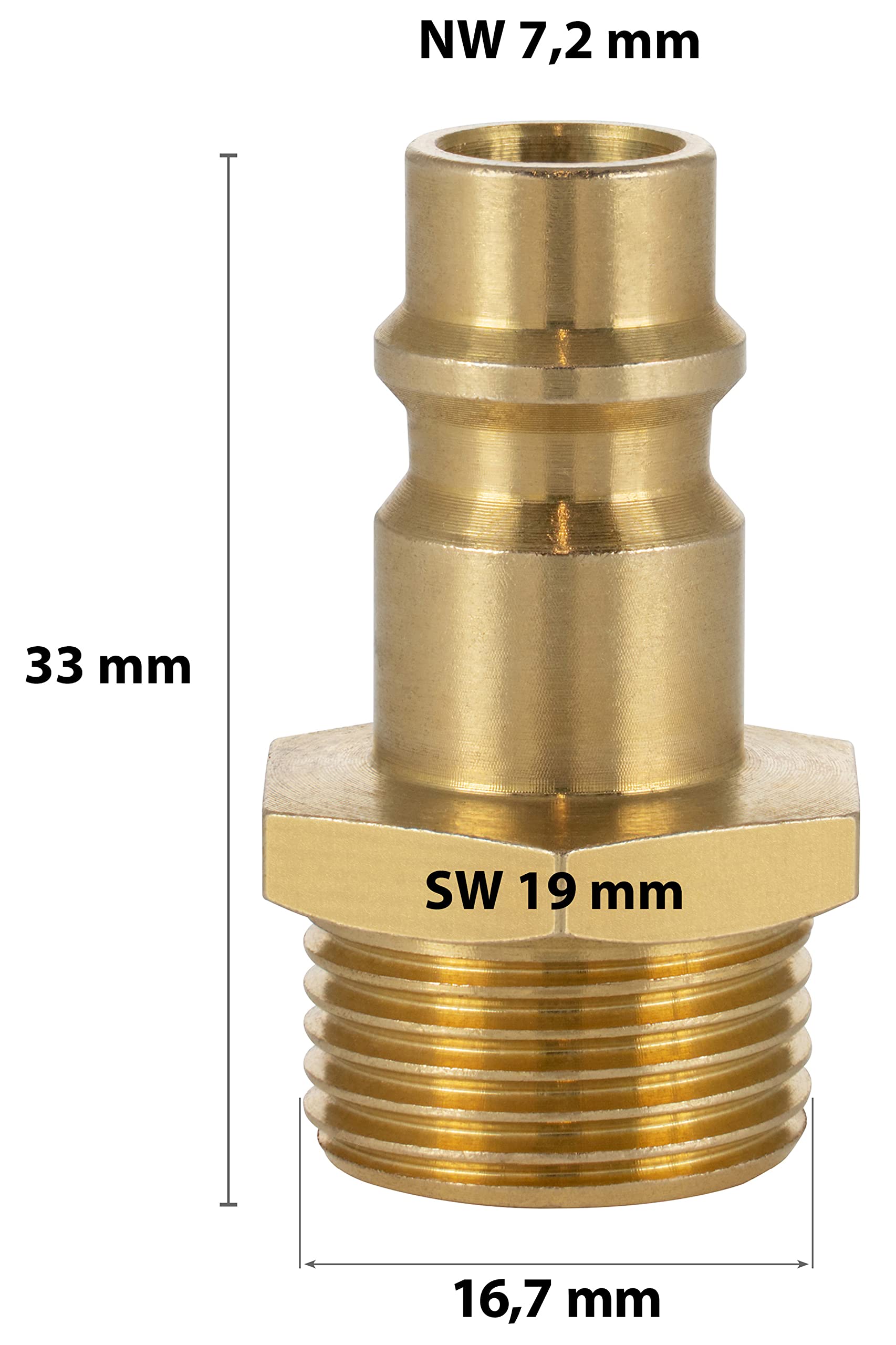 Poppstar 2X Compressed Air Plug NW 7.2 with 3/8" External Thread for Compressed Air Fittings, Brass, 2x Male Thread 3/8" / Plug - Image 2