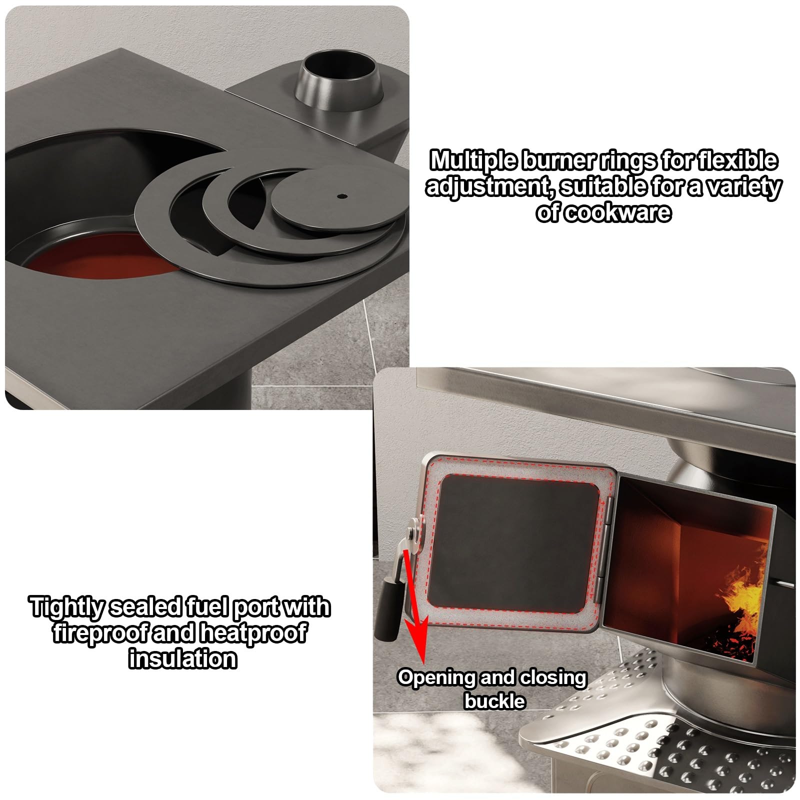Stufa a Legna Ventilata in Acciaio Laminato a Freddo, Stufa a Legna Piccola, Include Camino e Accessori, per Tenda, Villa, Rifugio, Riscaldamento, Cucina Quotidiana(47 * 47 * 52cm/18 * 18 * 21in)