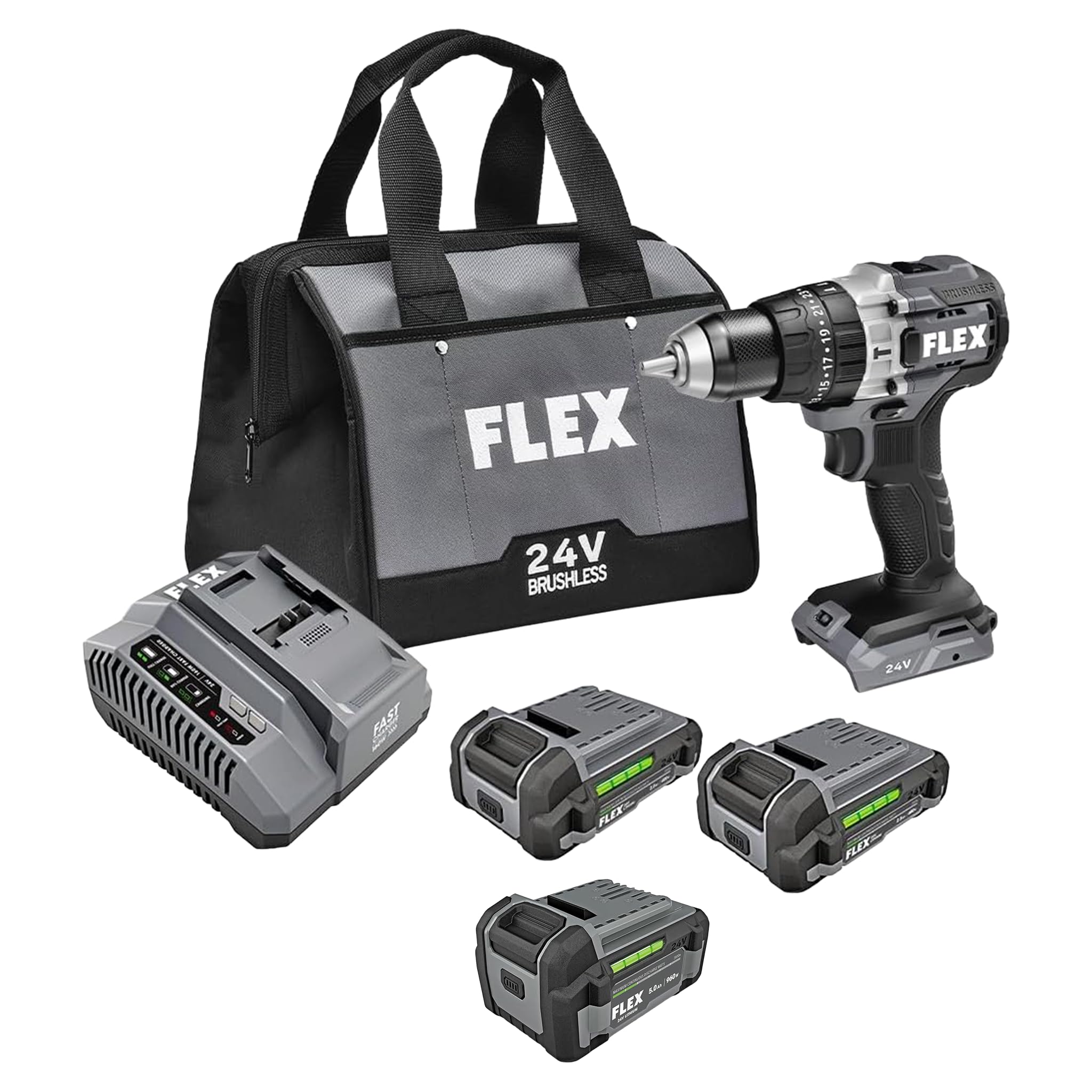FLEX FX1251-2A 24V Brushless 1/2 in Hammer Drill Kit with FX0121-1 Battery