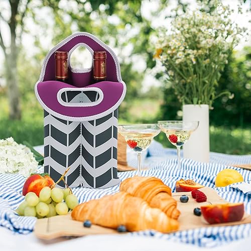 Miniatura 6 de Hipiwe Bolsa portadora de vino para 2 botellas, soporte de neopreno para botellas de vino con asa de transporte, bolsa protectora de vino, bolsa