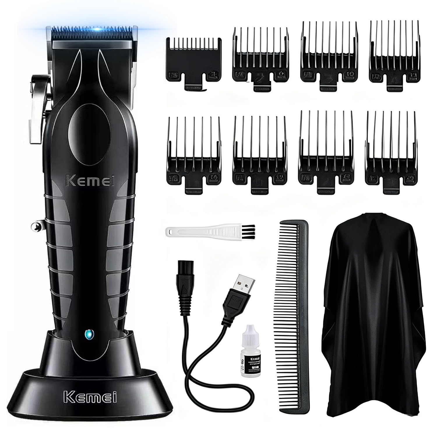 KEMEI Km 2296 - Tagliacapelli professionale senza fili, da uomo, ricaricabile, con base, macchina per taglio di capelli regolabile, kit per parrucchieri e barbieri