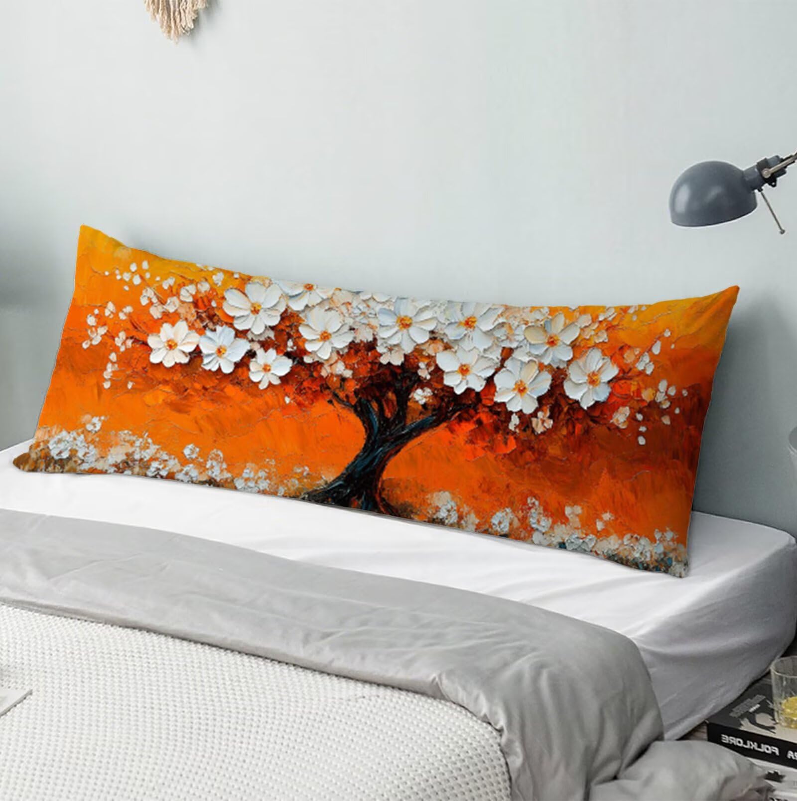 Pomarańczowe poszewki na poduszki na sofę 60 x 180 cm, aksamitna bawełniana miękka i oddychająca poszewka na poduszkę, poszewka na poduszkę do łóżka z niewidocznym zamkiem błyskawicznym drzewo