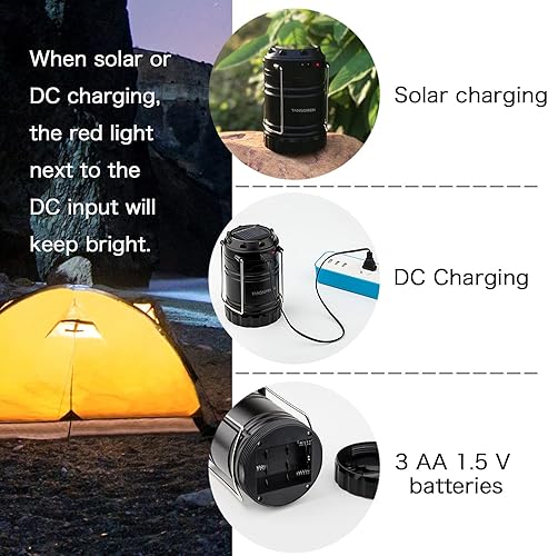 Miniatura 3 de Paquete de 4 faroles solares recargables por USB, 3 AA de energía más brillante COB LED con base magnética, carga para Android, luz LED de