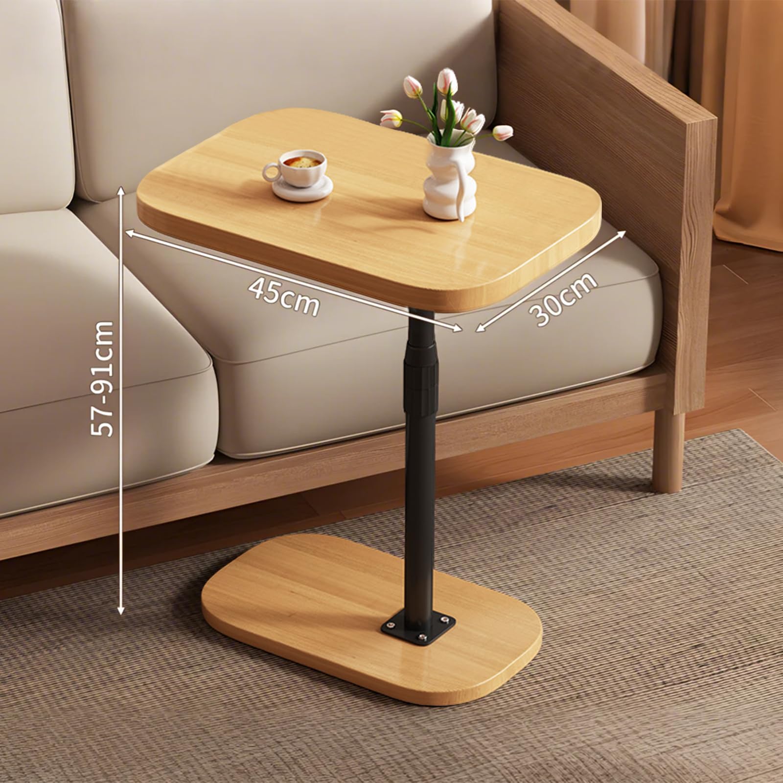 Table D'appoint Réglable En Hauteur (61-98 Cm) - Plateau Rotatif 360° Et Inclinable - Design En C Pour Canapé/lit