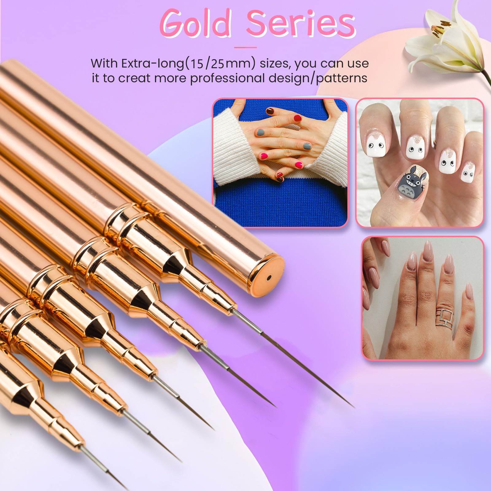 5PCS Nail Art Liner Brushes Long Set including Lid 7/9/11/15/25mm - Image 4