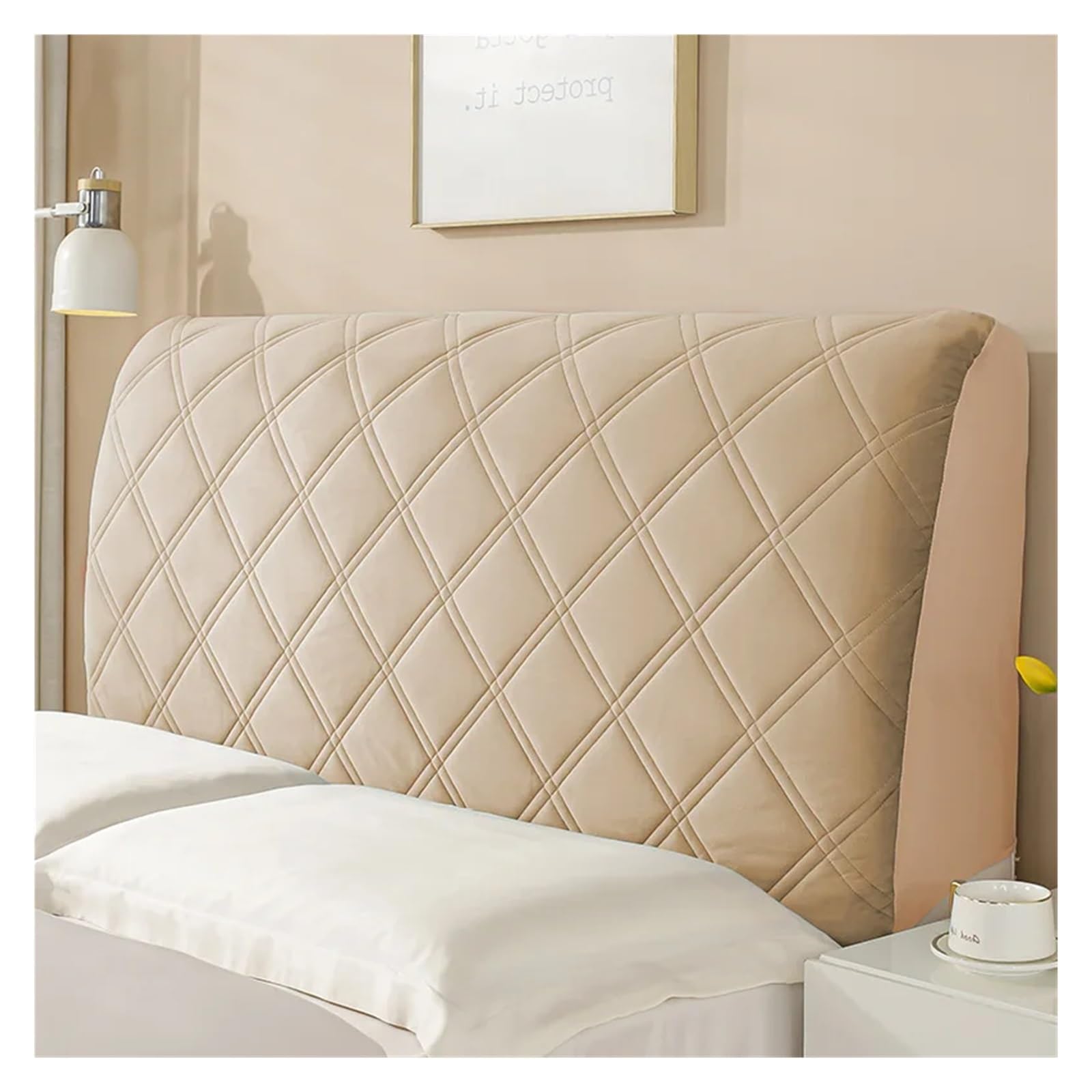 Ayztantine Bed Headboard Cover Bed Head Cover Velvet Thick Bedhead Covers Bed Head Protection Headboard Cover Bedroom Removable Bedside Cover(Khaki,W160 x H70cm)