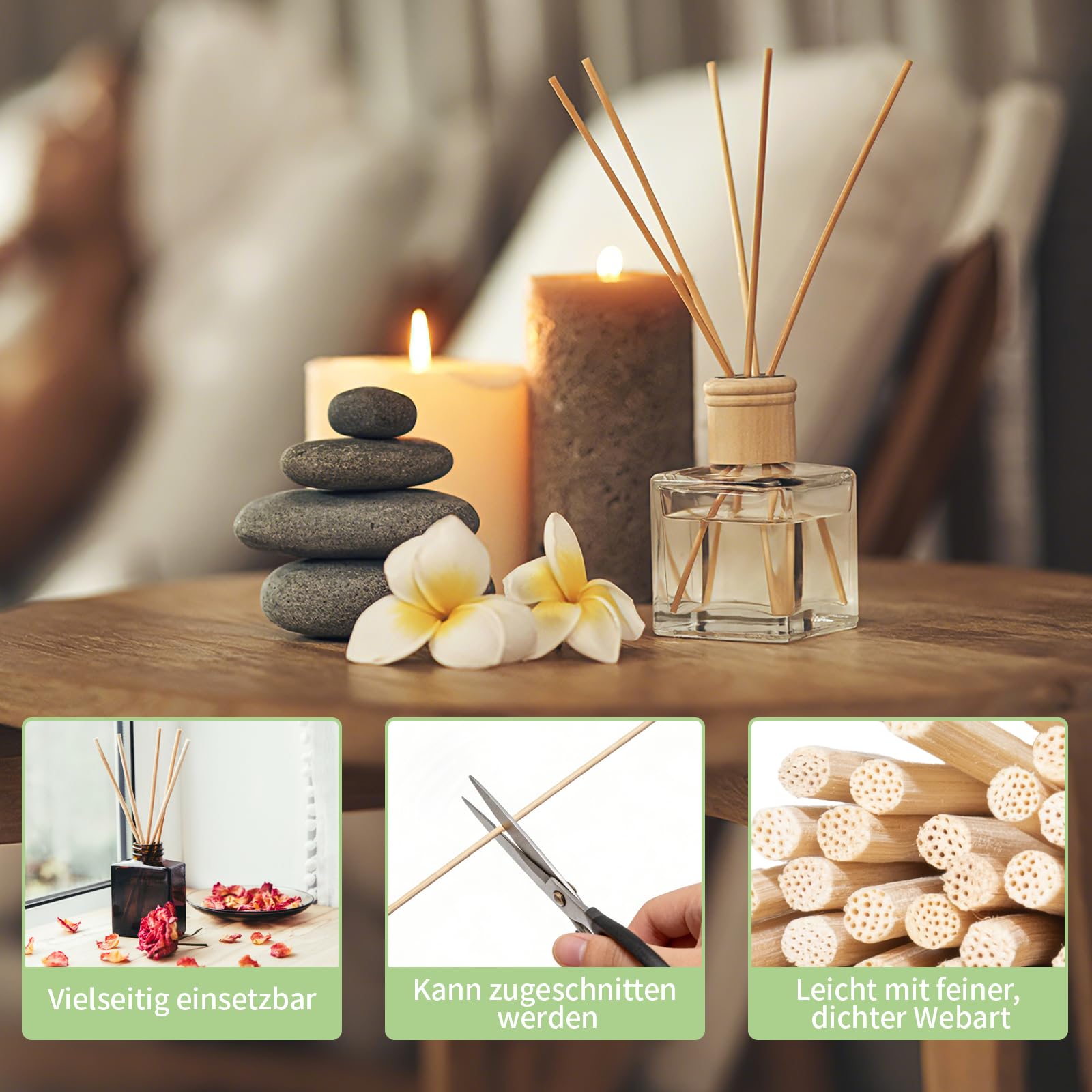 120 varillas aromáticas de 25 cm x 3 mm, varillas de madera para ambientadores de habitación, paquete de relleno, adecuado para aromaterapia, botella de aceites esenciales, hogar, oficina y spa
