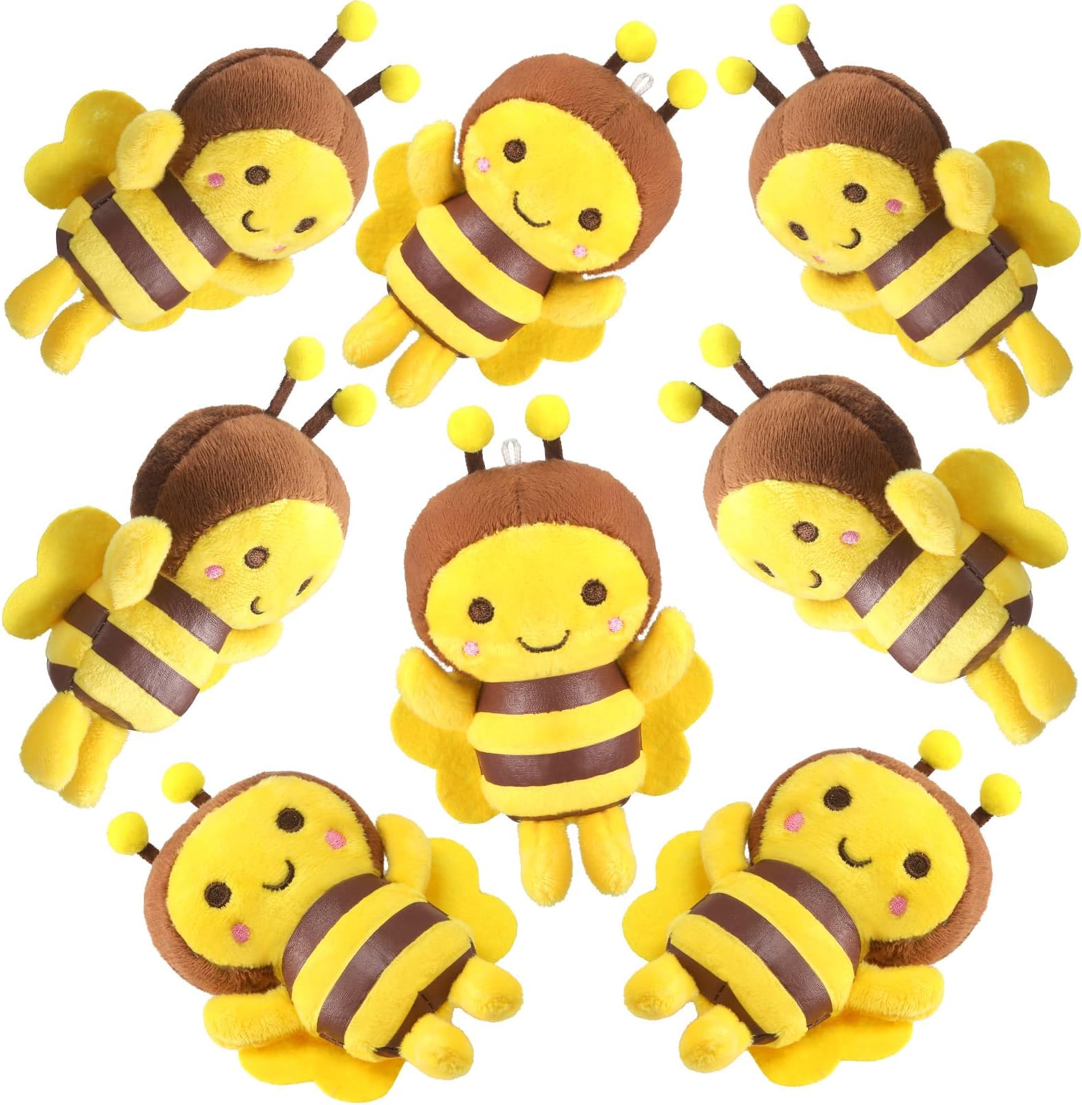 8 Pcs 5 Inches Stuffed Bees Plush Soft Small Bee Stuffed Animal Honeybee Plush Keychains Realistic Cartoon Toys Adorable Doll for Baby Shower Birthday Party Favors