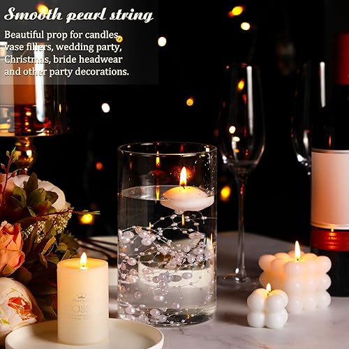 Miniatura 5 de Hicarer Decoraciones del día de San Valentín, 157 pies, 24 cuerdas, cadena de perlas para velas flotantes, perlas de imitación como relleno