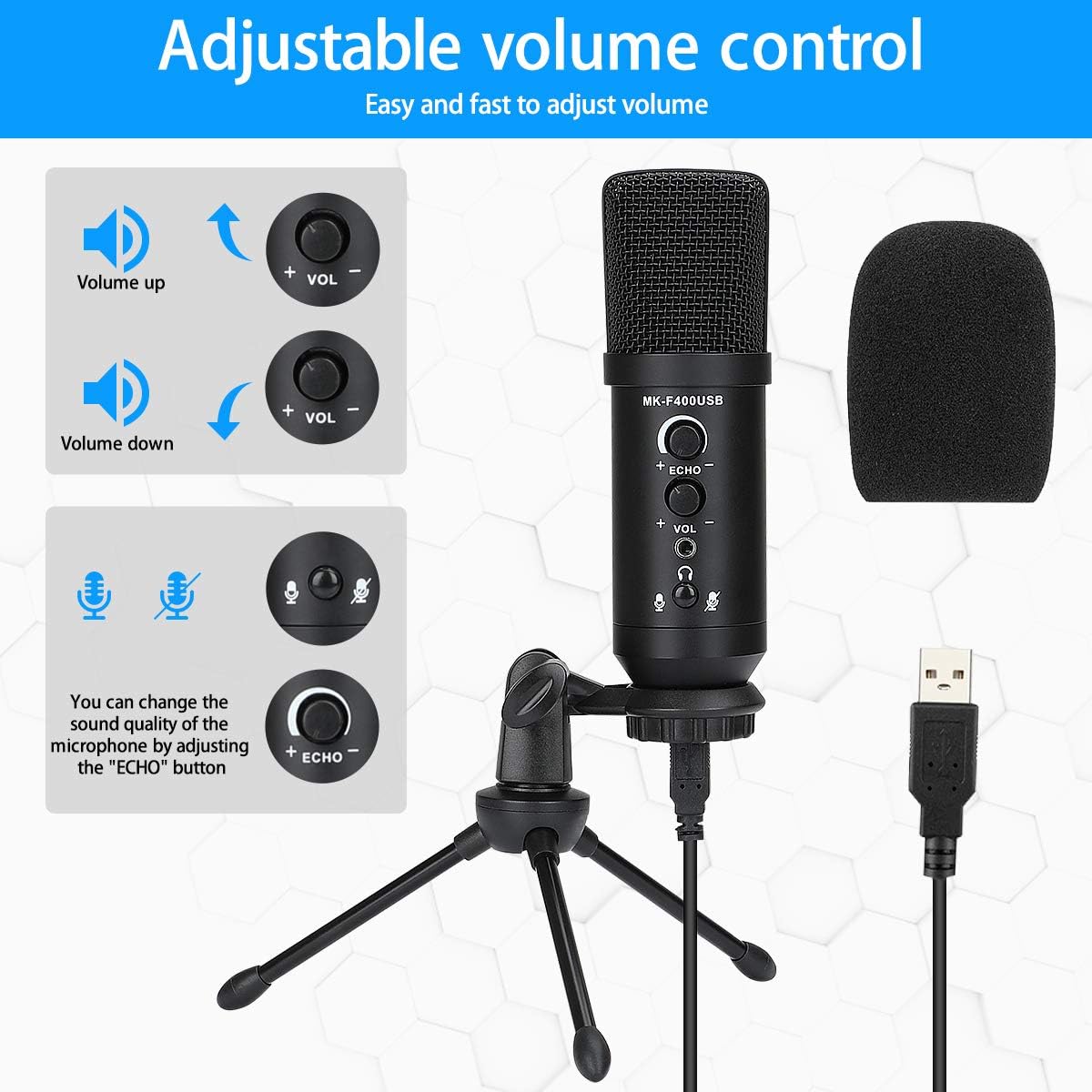 One-Day Sale: Up to 60% Off USB Microphone for Computer, KKUYI Plug &Play Condenser Gaming Mic for Streaming, Podcasting, Vocal Recording, Skype Chats Compatible with Mac PC Laptop, Desktop Windows Computer