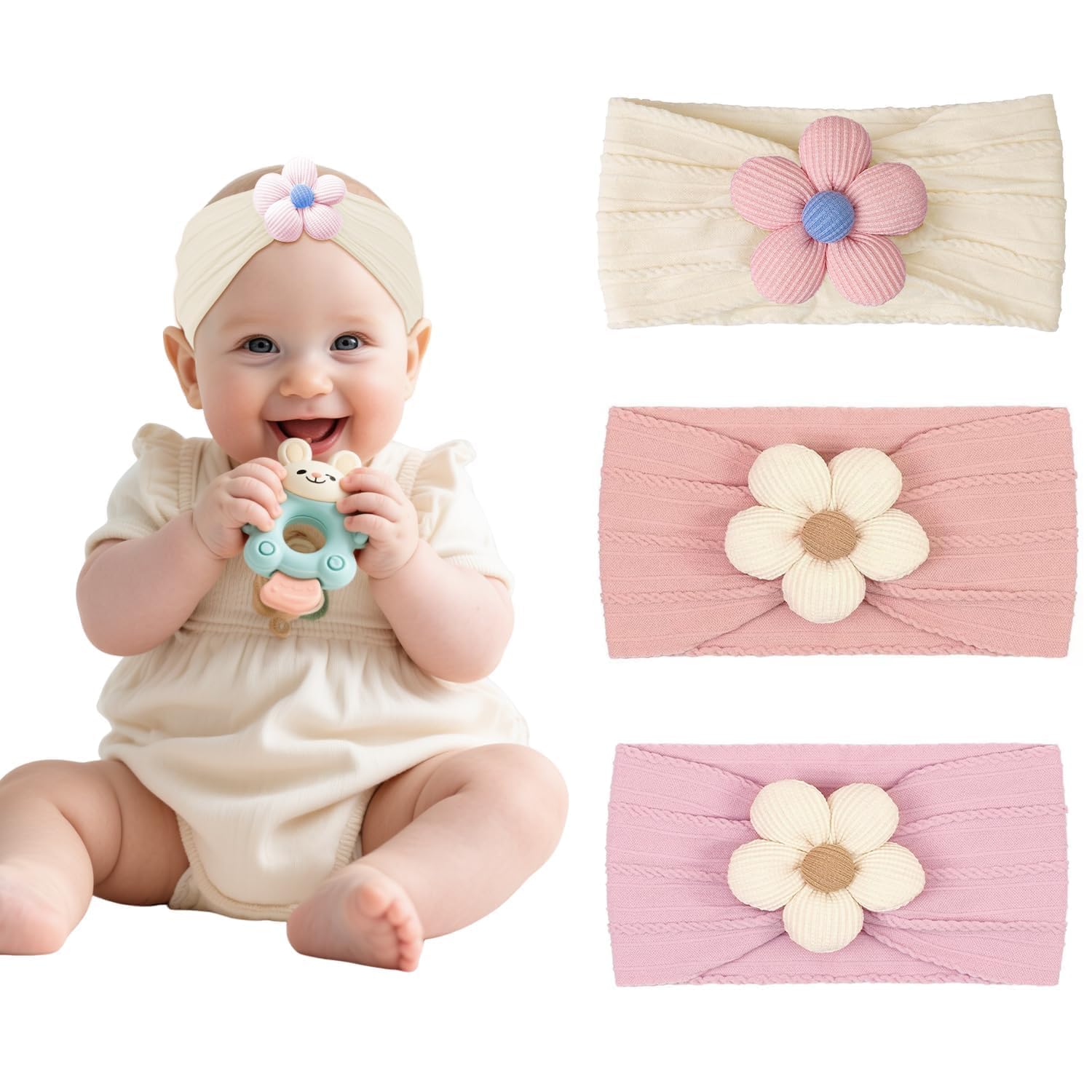 Hair Bands for Baby Girl Soft Stretchy Nylon Baby Headband with Flower Cute Hair Accessories for Newborn, Infant, Toddler and Kids Girl-image-0