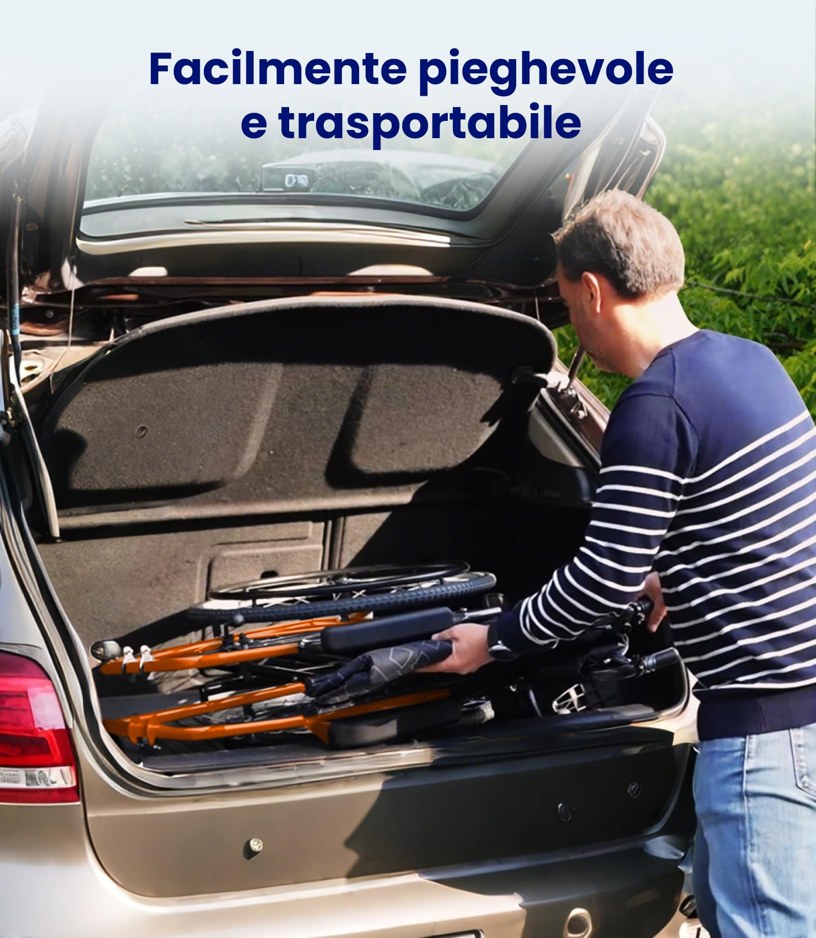 VOCIC U31 - Sedia a rotelle pieghevole leggera, per trasporto fino a 150KG, design a doppia frenata, sedia a rotelle autospinta per anziani (17,5kg), sedia a rotelle da viaggio con ruota posteriore