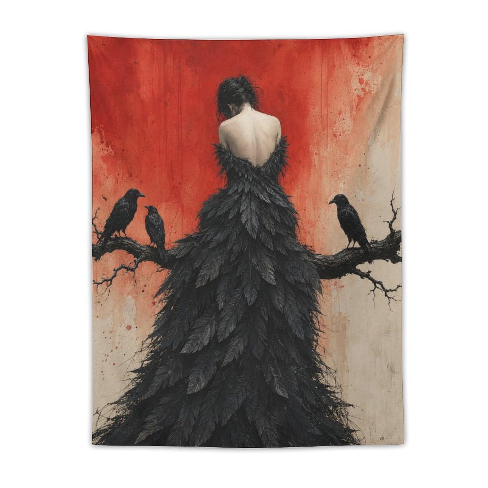 W7C8U2X3 Raven Woman Back View Wall Tapestry, Geometric Art, Entryway