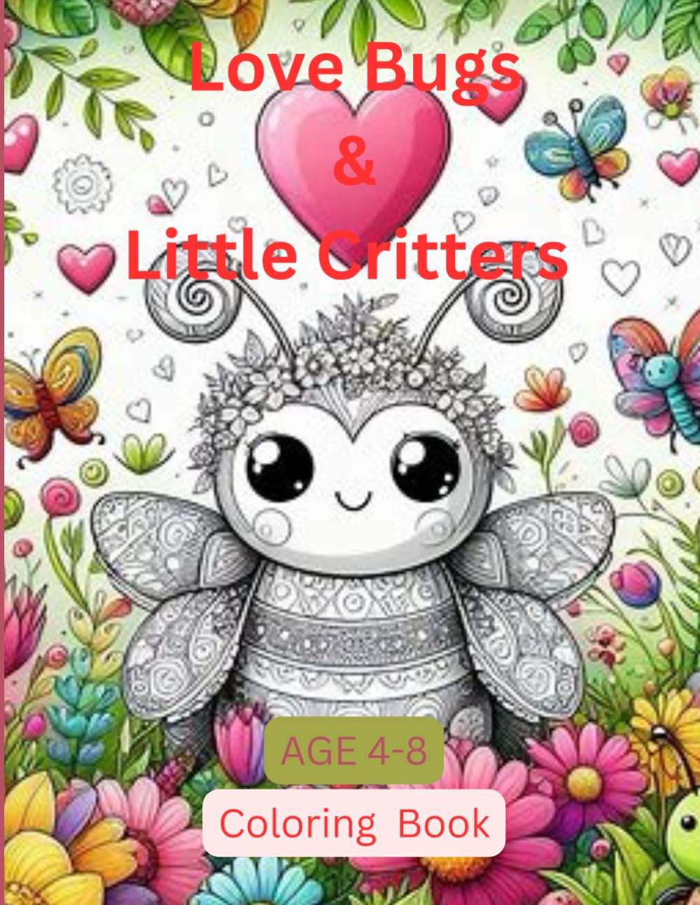 Love Bugs & Little Critters Coloring Book: Adorable Valentine Coloring Pages with Cute Insects in Love | Ladybugs, Bees, Butterflies & More | Ages 4–8 (Valentine’s Day Coloring Books)