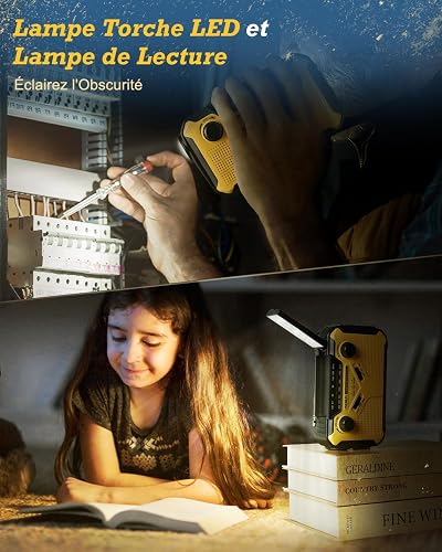 Portable Radio Dynamo Survie, PRUNUS J-369 AM/FM Radio à Pile avec 3000mAh Power Bank/SOS Alarm/Lampe Poch/Panneau Solaire, Haut-parleurs, Ourdoor, Emergency (Jaune) - 7