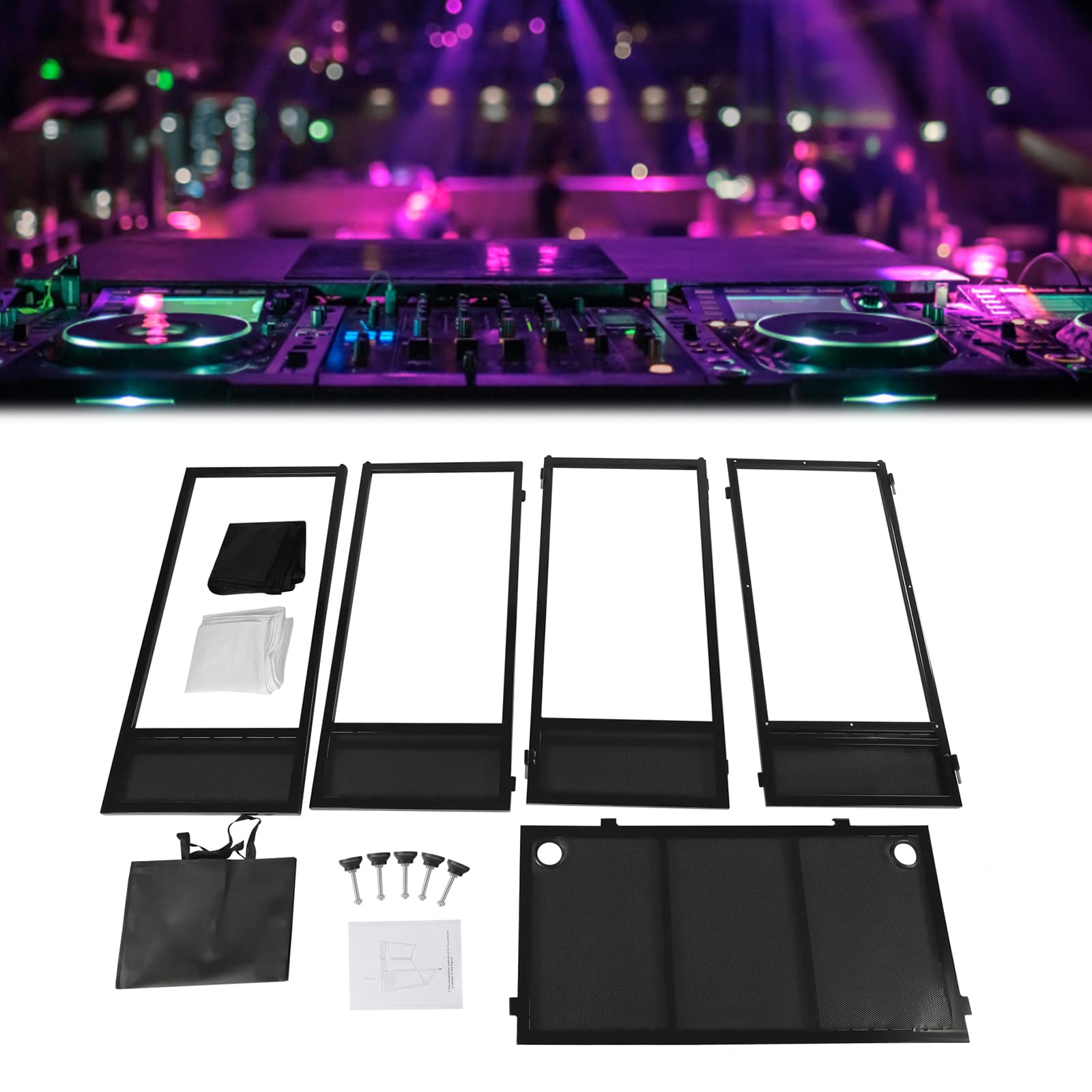 Cabina piatta in metallo per facciate DJ per eventi, 20 x 40 pollici, con borsa per il trasporto, include pannelli bianchi e neri, per quadrati pubblici, piste di ghiaccio, forniture