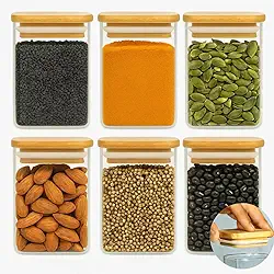 Conjunto 6 Potes Herméticos Com tampa De Bambu Premium 250ml 8,5x6cm