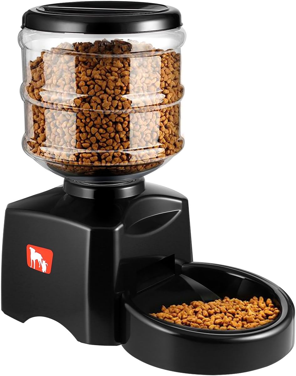 ICOCO 5.5L Automatic Pet Feeder with Voice Message Recording and LCD Screen Large Smart Dogs Cats Food Bowl Dispenser Black