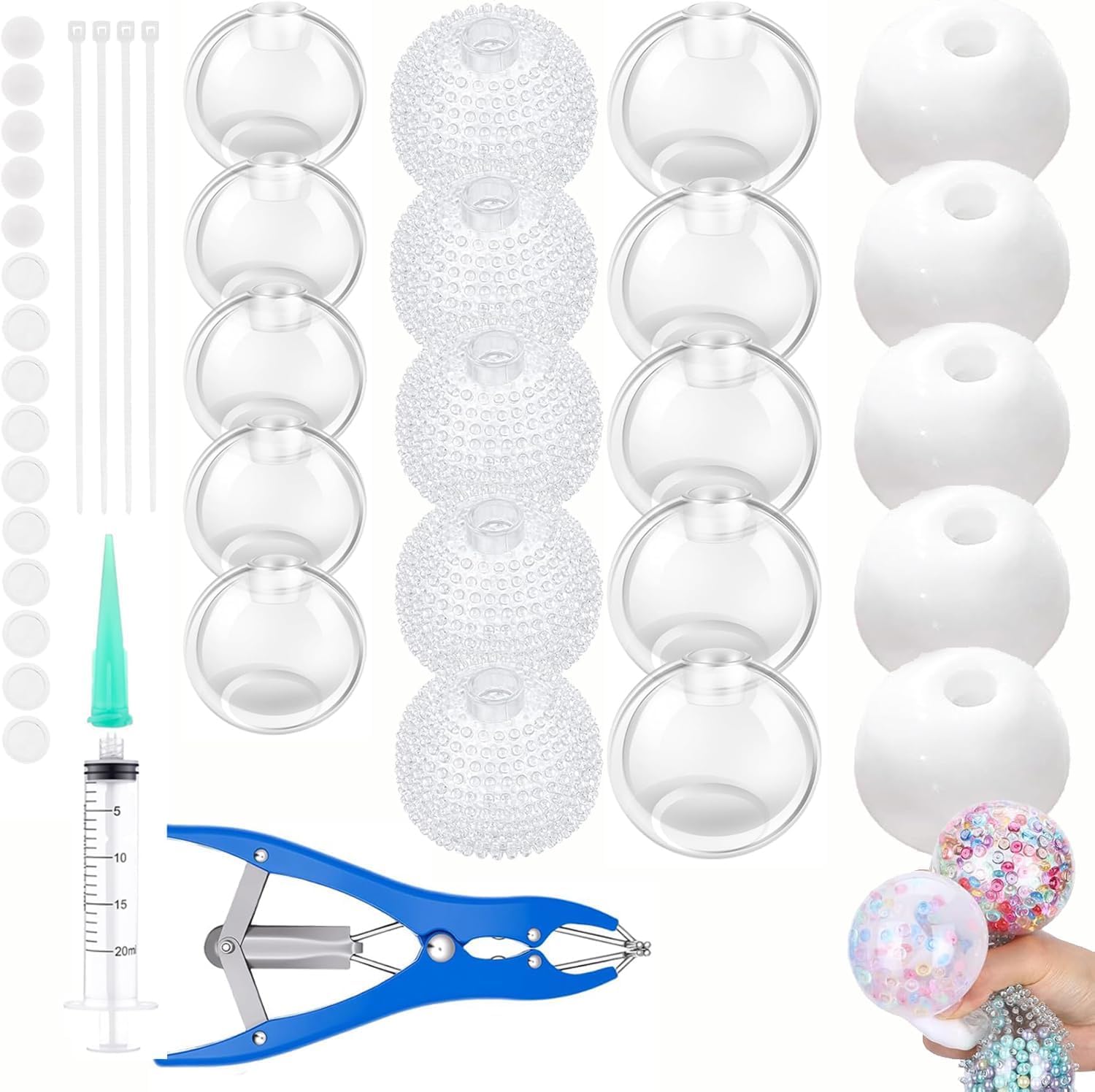 20PCS Squishy Making Kit, DIY Stress Ball Making Set with 6cm Thickened Silicone Squishy Skins, Clear & White Empty Balls, Squishies Make Your Own Stress Balls for Adults Sensory Crafting