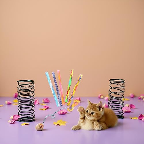 Miniatura 6 de Juguete de tubo para gatos, 10 piezas, malla de nailon de 5.1 pulgadas, telescópico plegable de plástico para gatos, elegante juguete masticable