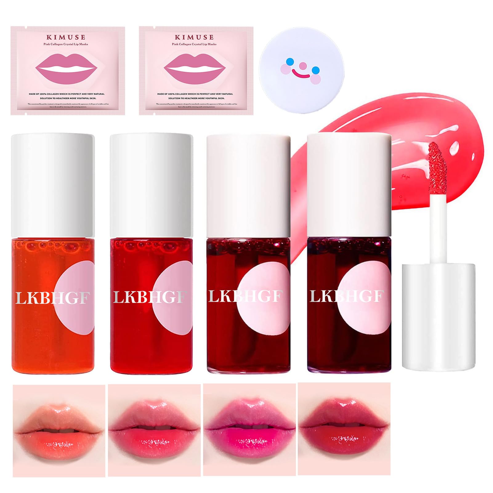 Lip Tint Korean Stain Set, 4 Colors Tinta Para Labios Long Lasting Waterproof Easy Apply Plumping Cheek Moisturizing Non-sticky Mini Water Lipstick(Apple& Strawberry& Watermelon& Cherry)