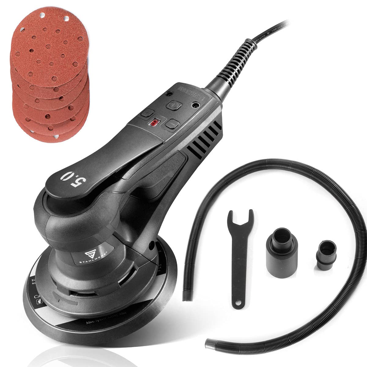 STAHLWERK ES-150 ST Brushless Exzenterschleifer Rotationsschleifer Handschleifer mit 350 Watt leistungsstarkes vibrationsarmes Schleifgerät - 7 Jahre Garantie