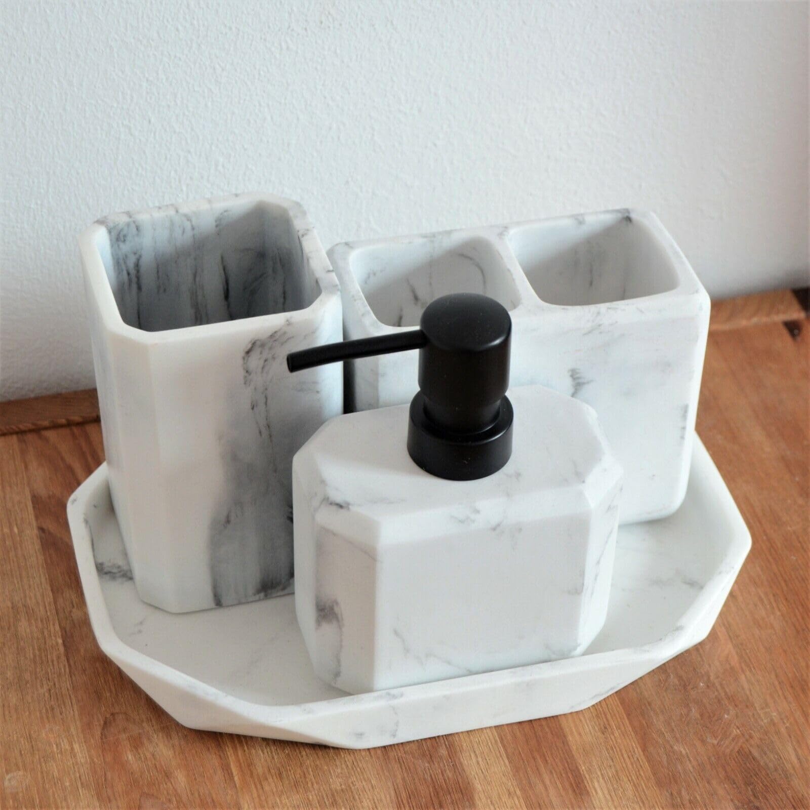 Fyne-Finds White,Grey Marble White Grey Design Bathroom Accessories Organiser Tumbler Holder Soap Dispenser Tray (Marble Tray)