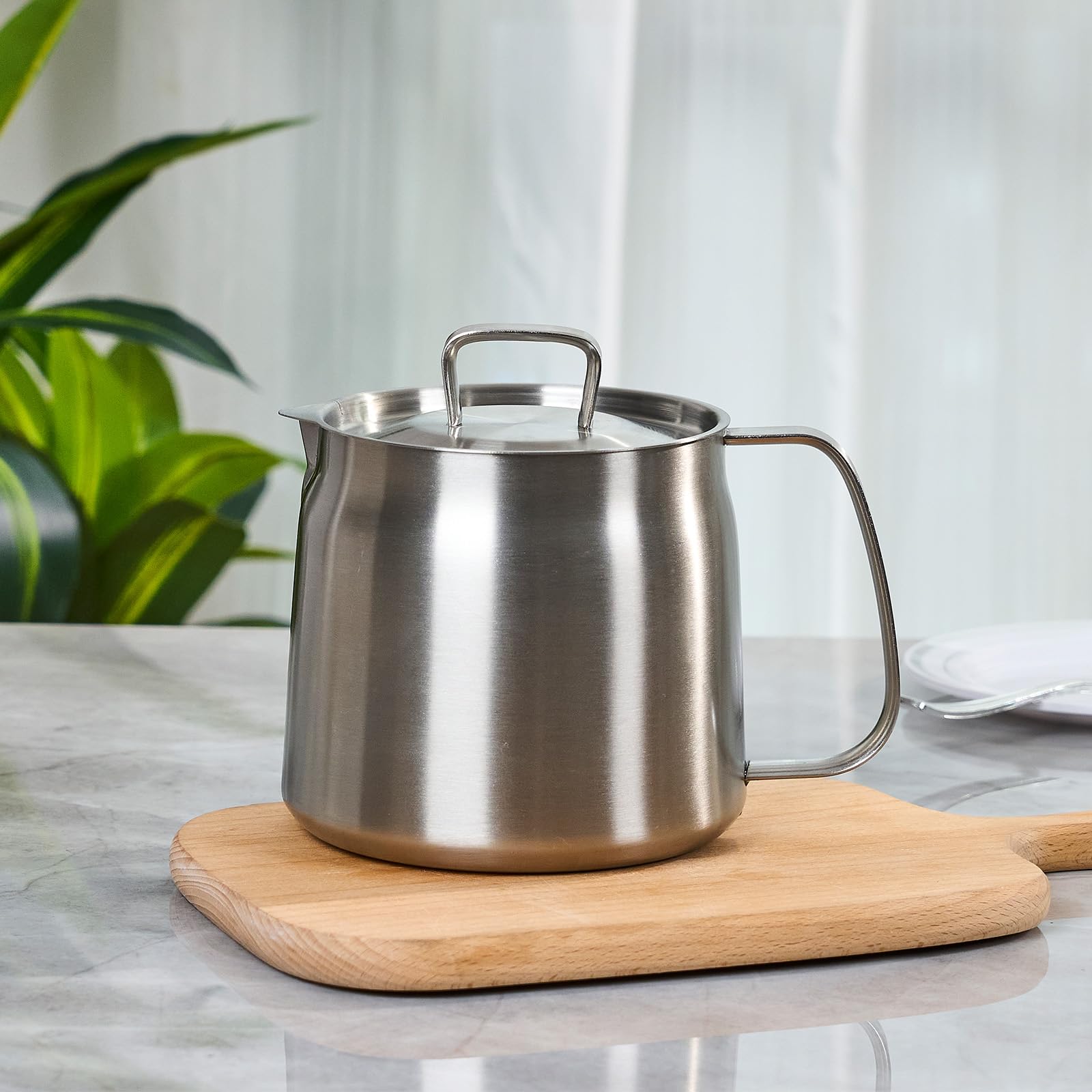 Contenedor de grasa de tocino con colador, contenedor de grasa de acero inoxidable 304 para cocina con tapa y cesta a prueba de polvo, recipiente de aceite de cocina apto para lavavajillas, 50 onzas