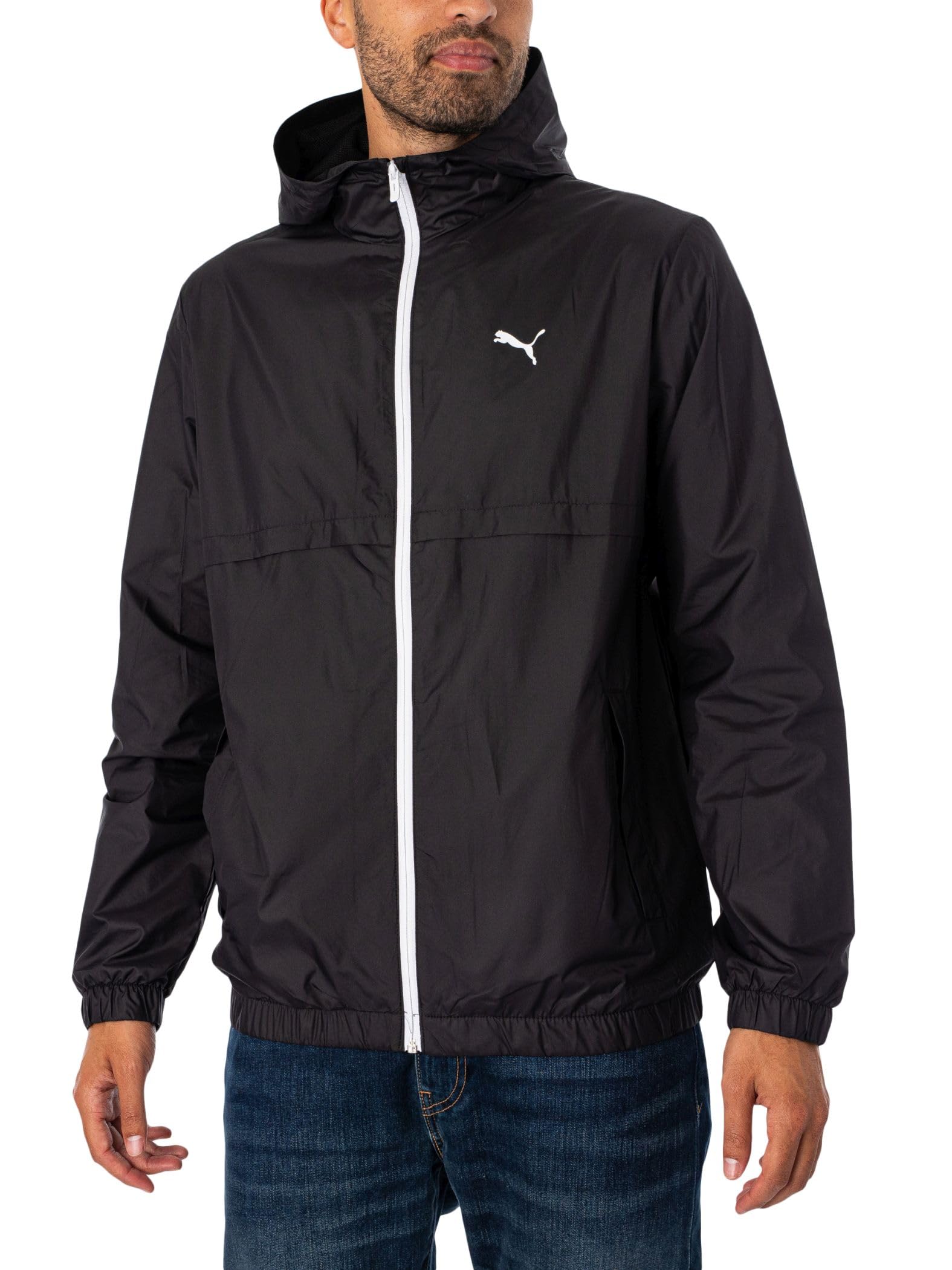 Puma Men's Black/White Solid Windbreaker Jacket, S