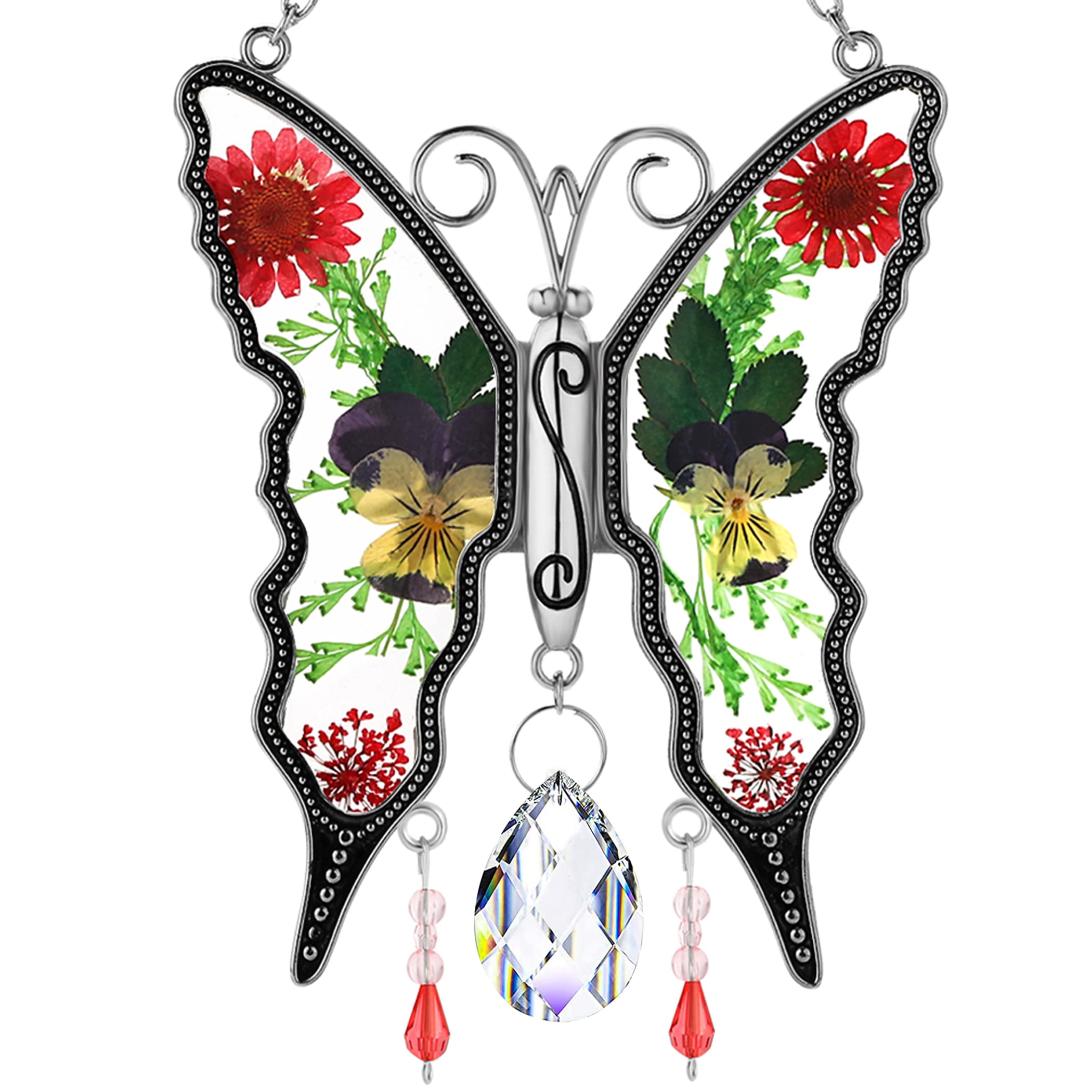 KY&BOSAM Suncatcher Butterfly, Crystal Mother`s Day Mom Gifts, Mom-Stained Glass Sun Catcher Hanging Wind Chime Ornament for Window Gift Mom Mother`s Day, Valentine’s Day, Birthday