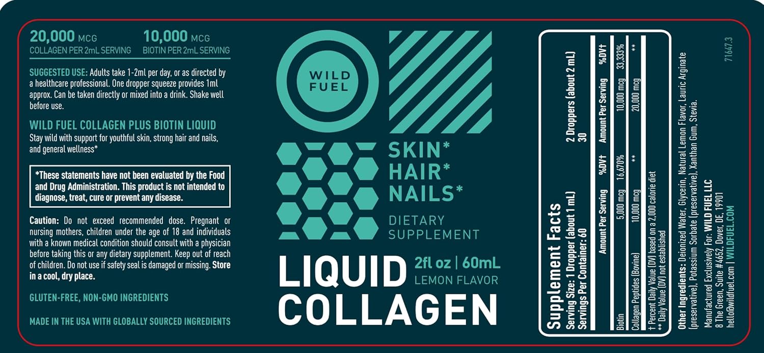 Liquid Collagen Peptides with Biotin Drops - 30,000mcg Biotin and Collagen Liquid for Women and Men - Youthful Skin, Hair Growth, Strong Nails - Hair Vitamins for Hair Loss - Lemon Flavor - 2x2oz