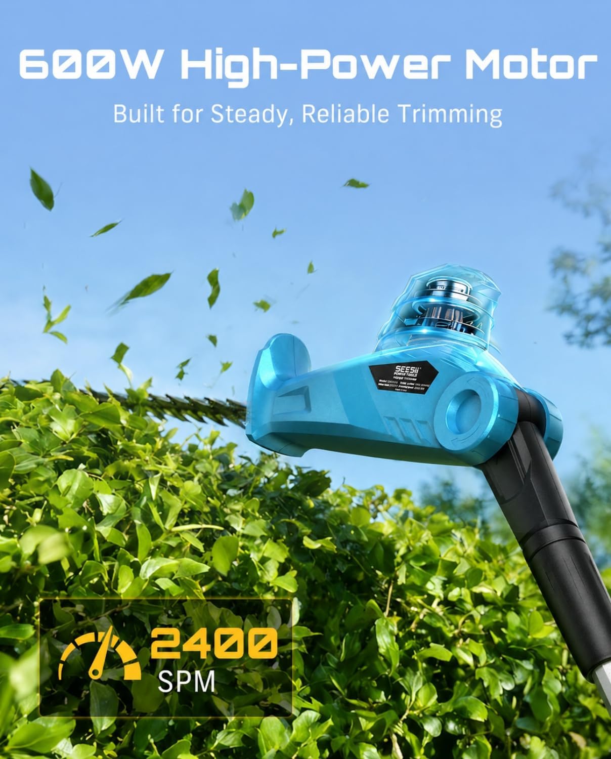 SEESII 20V Pole Hedge Trimmer Cordless, 20" Electric Bush Trimmer 2×4.0Ah photo 7