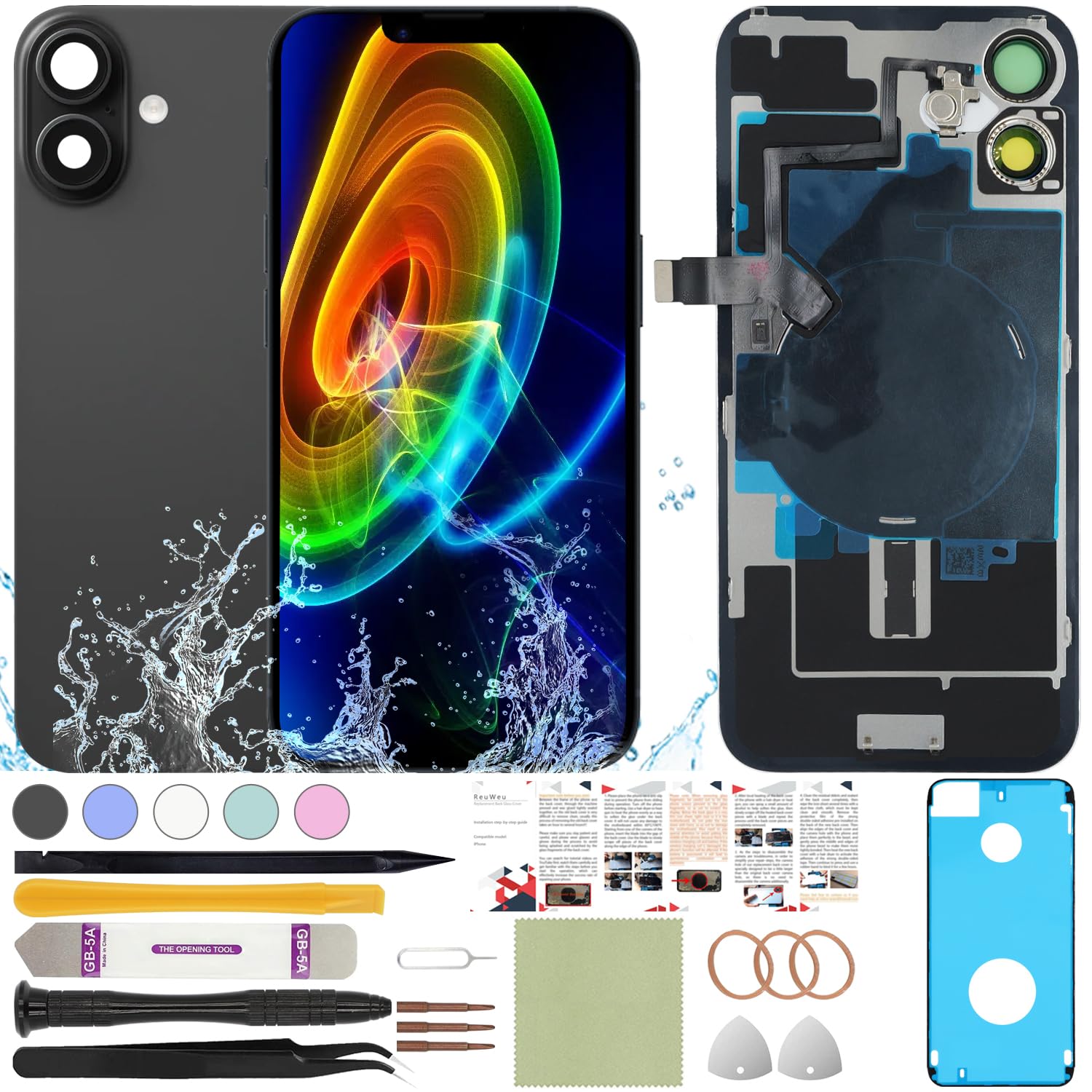 Photo 1 of ReuWeu Back Glass Replacement Cover Compatible with iPhone 16 Plus All Carriers 6.7"(Black)