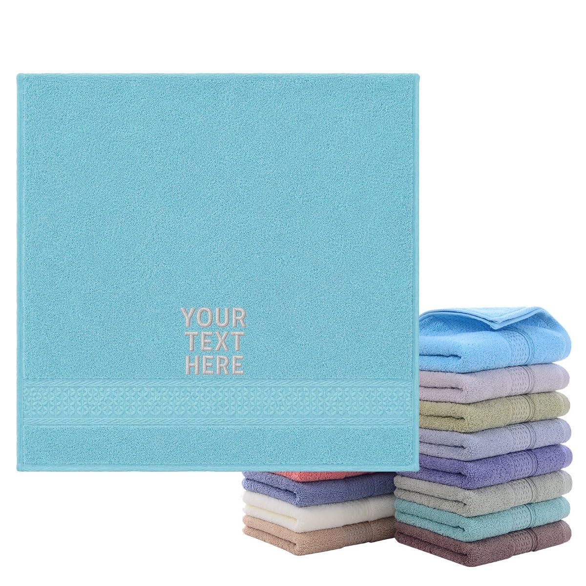 Van Der Linn Personalised Embroidered Custom Name Towels Face Cloth Hand Towel Gift Bathroom (Sky Blue (34x34)) — image 1