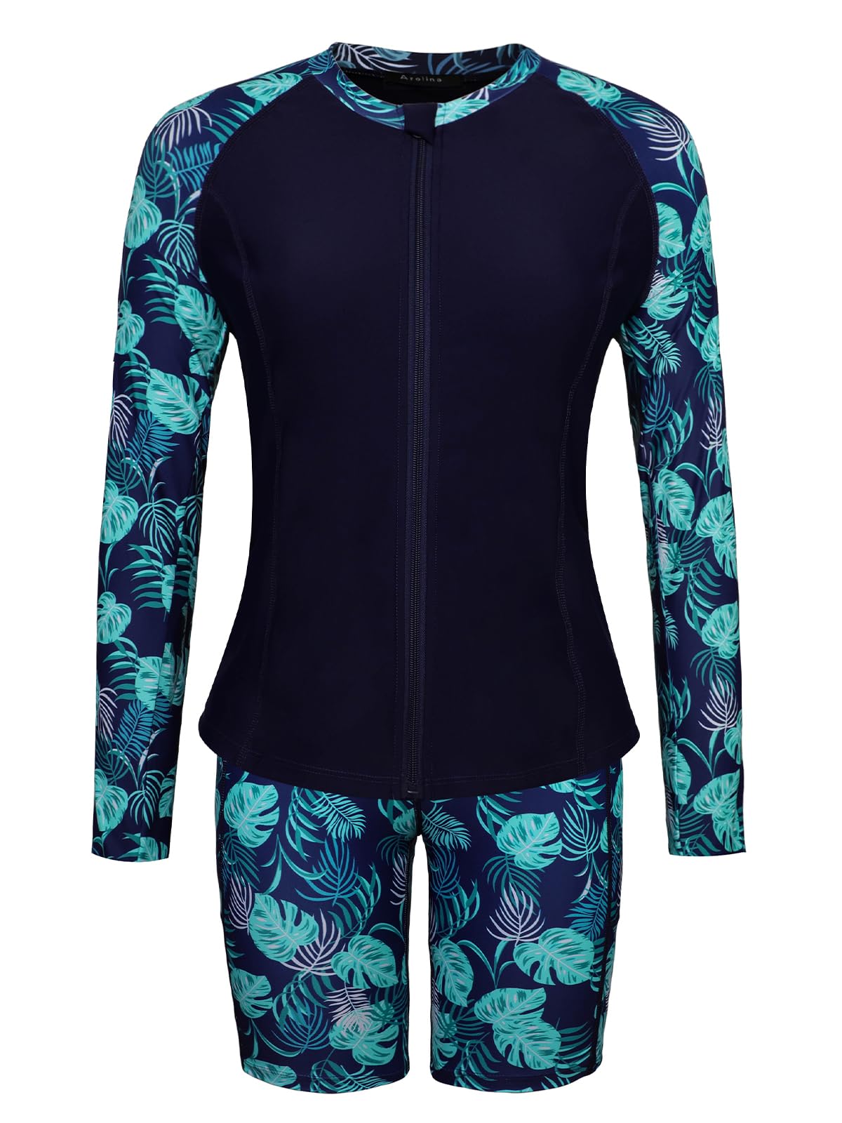 Arolina Womens Rash Guard Long Sleeve Swim Shirts Swimsuit 2025 Bathing Suit with Womens Swim Shorts & Two Pockets
