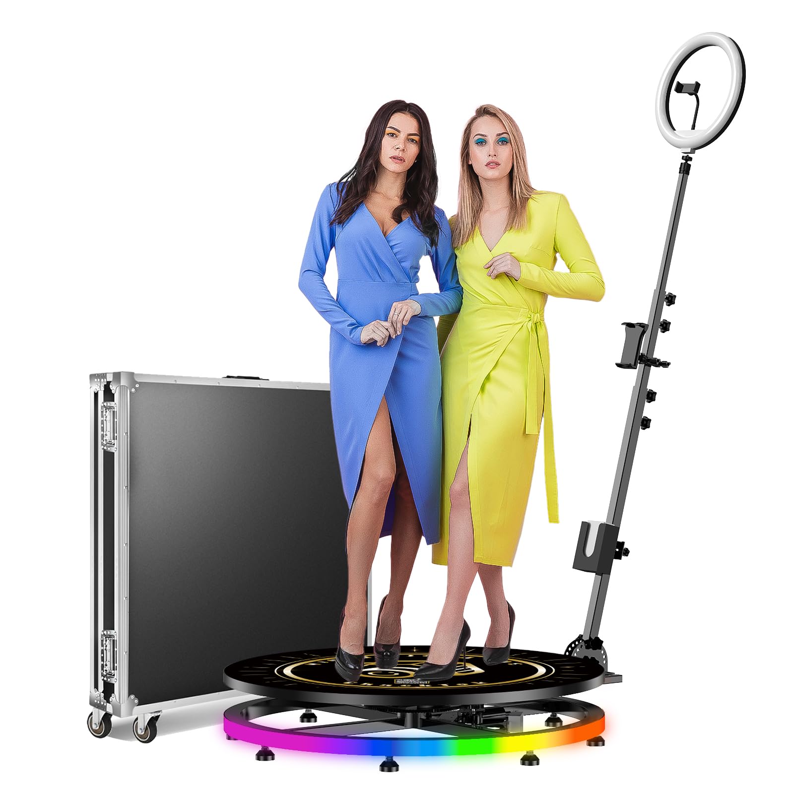 360 Photo Booth Machine with Flight Case for Parties,Light Box RGB,PhotoBooth Chacktok VIP,Software APP Remote Automatic Slow Motion Rotating 360 Video Camera Booth for 2-3 People