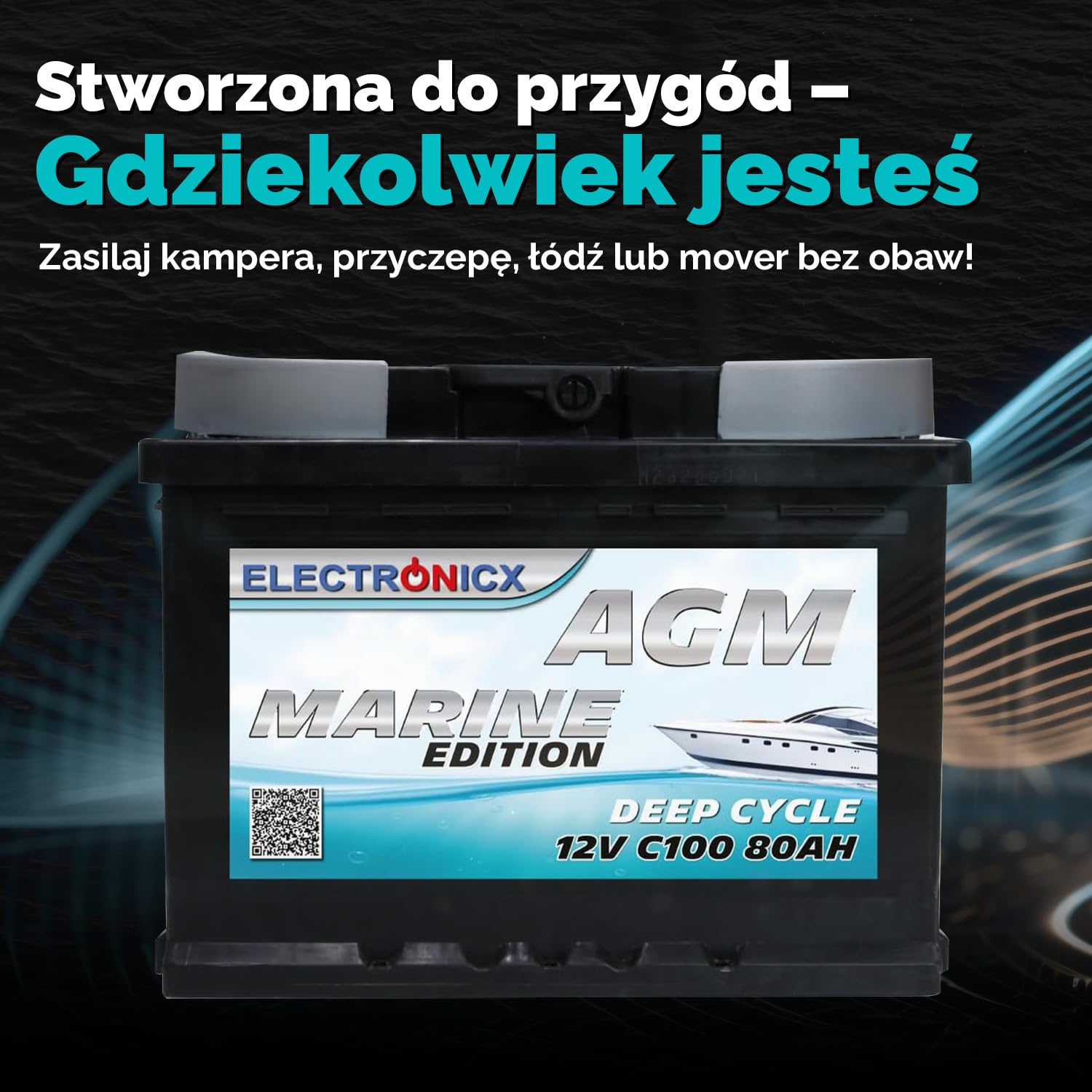 Bateria AGM 80Ah 12V – Akumulator Głęboko-Cykliczny Bezobsługowy do Kampera, Przyczepy, Łodzi, Movera, Systemów Solarnych i Zastosowań Off-Grid